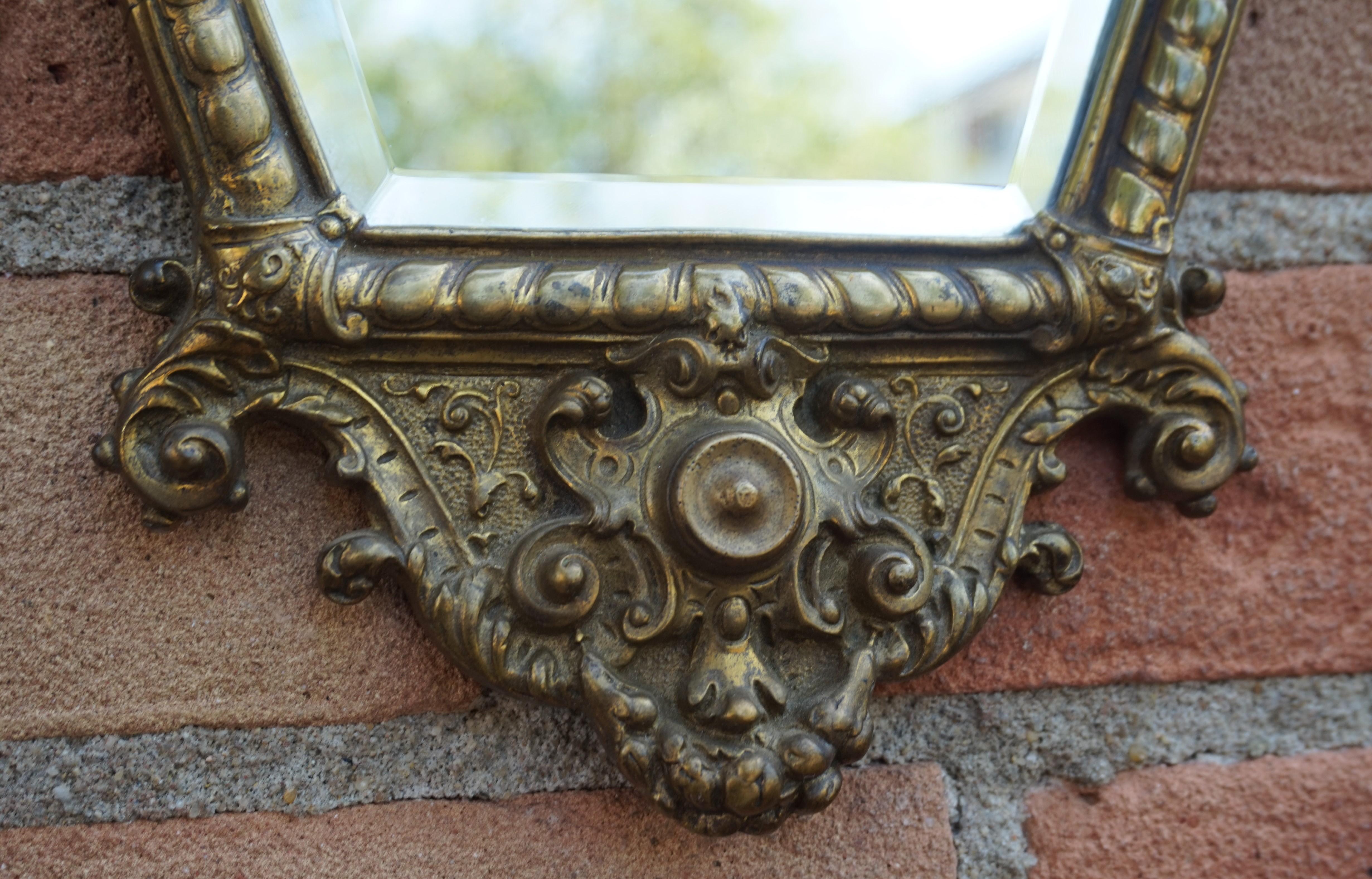 Antique Bronze and Brass Renaissance Revival Wall Mirror, Candleholders, Angel 10