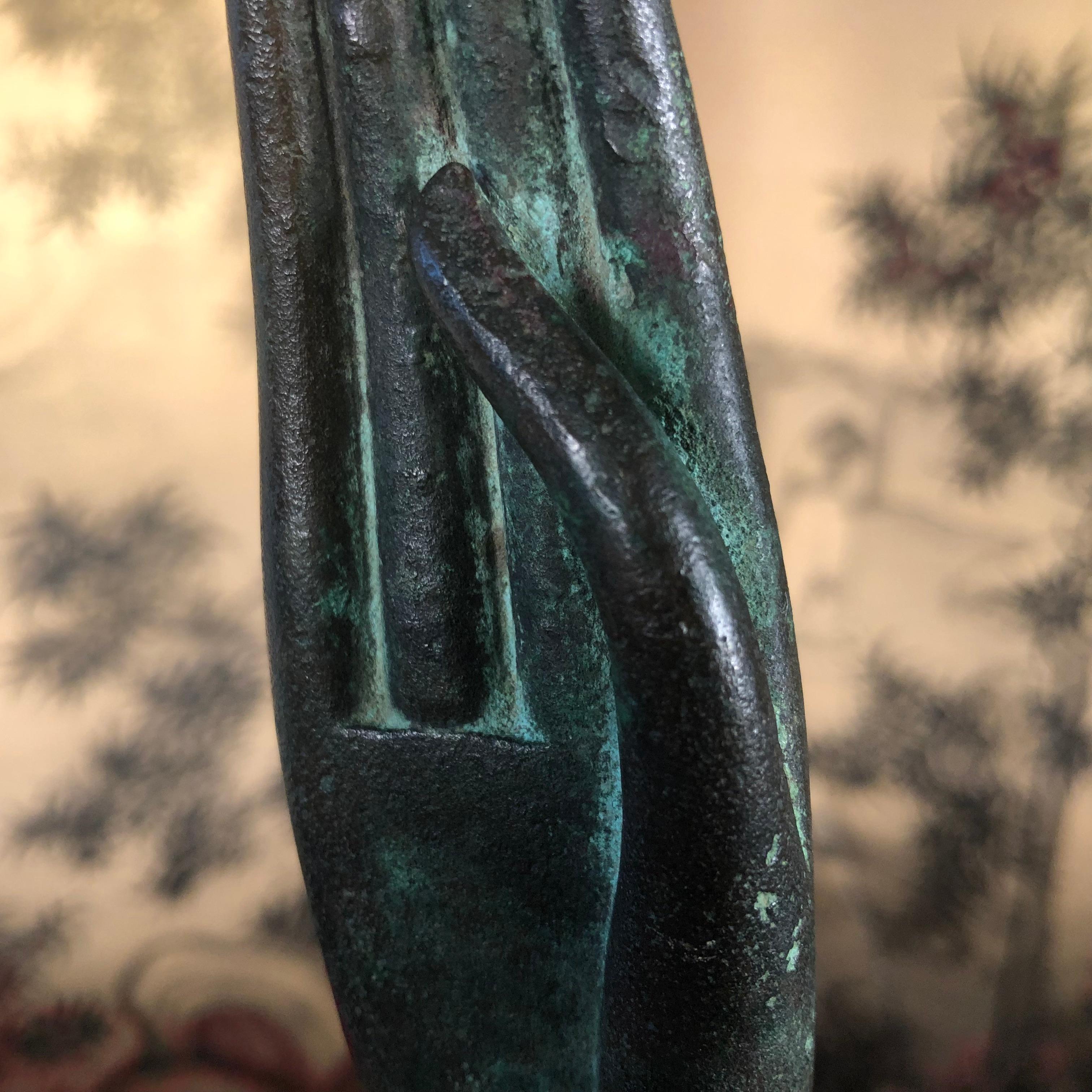 Antique Bronze Buddha Hand, 250 Years Old In Good Condition In South Burlington, VT