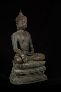 Antique Bronze Buddha of Enlightenment Serene Down Cast Eyes, 18th Century