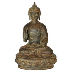Antique Bronze Buddha Shakyamuni Statue High Crown 12.5"