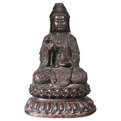 Statua di Buddha in bronzo antico Guanyin Kwan Yin Bodhisattva della Compassione Sculptur