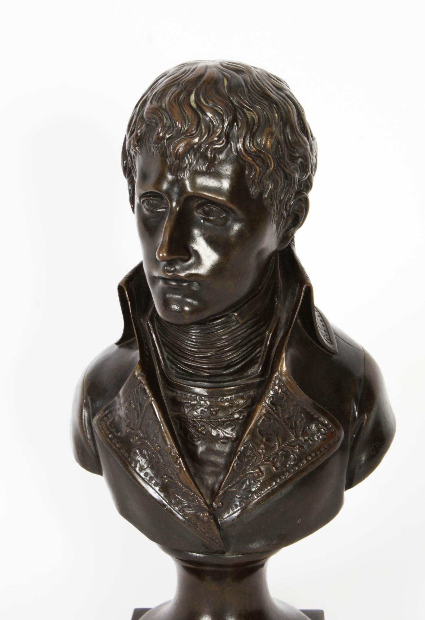 This is an impressive bronze sculpture of Napoleon Bonaparte as  First Consul, Mid 19th century in date.

The exquisite black patina bust features Napoleon in First Consul uniform, mounted on a beautiful socle base.

Napoleon reigned as First Consul