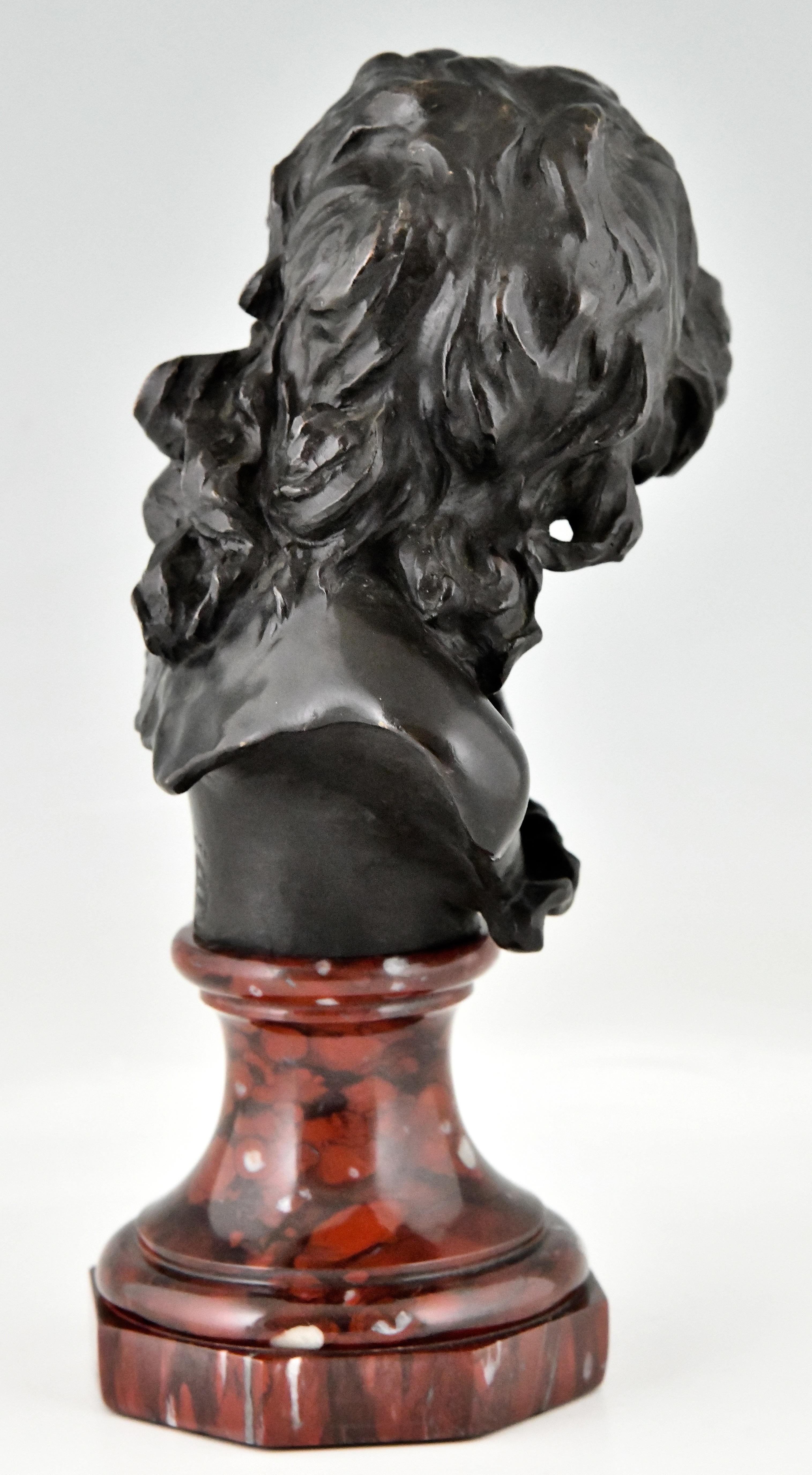 Patinated Antique Bronze Bust of a Smiling Child by Injalbert Foundry Mark Siot France 190 For Sale
