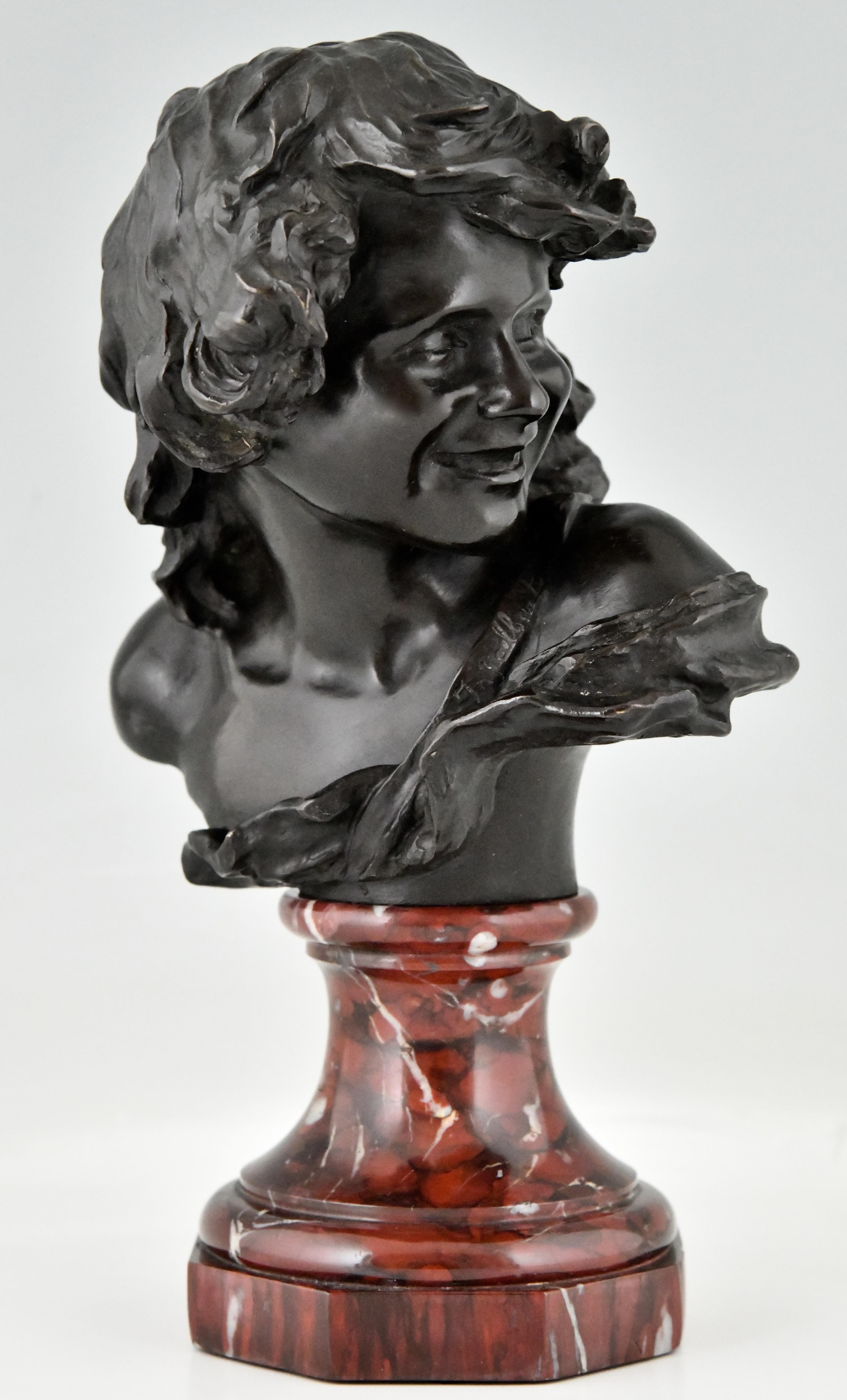 Early 20th Century Antique Bronze Bust of a Smiling Child by Injalbert Foundry Mark Siot France 190 For Sale