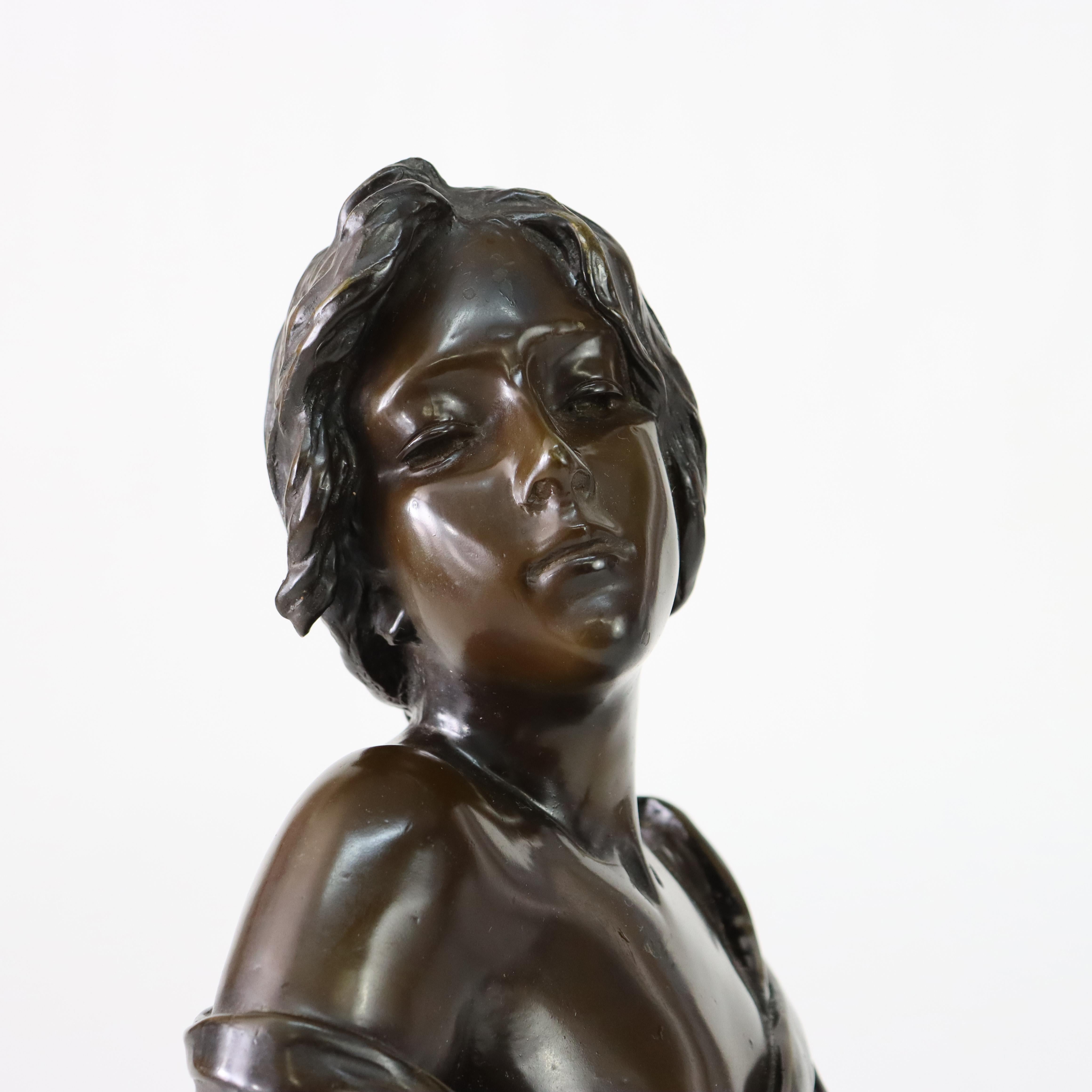 Antique Bronze Bust of a Woman “Seule” by E. Villanis C1900 For Sale 5