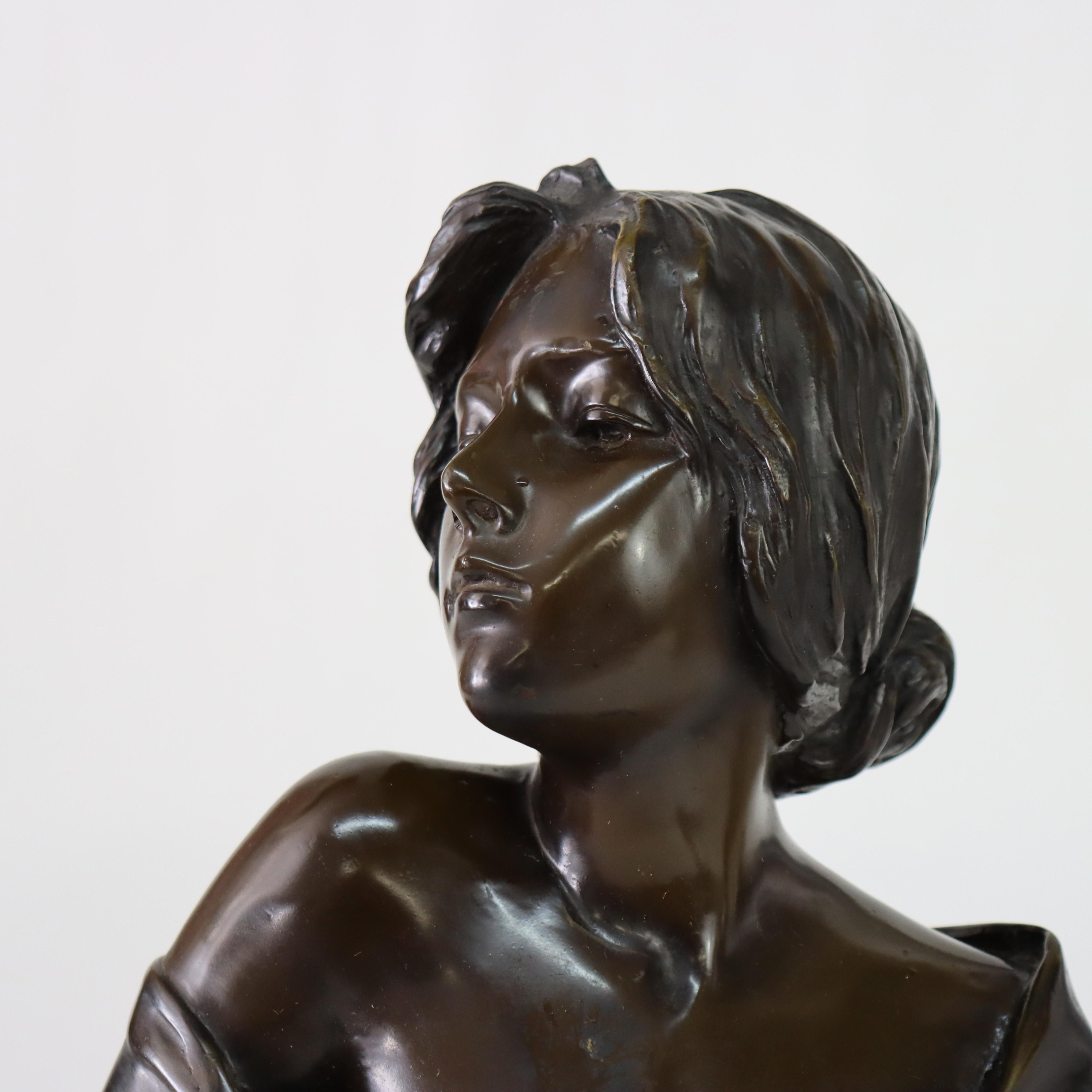 ***Reduced In-House Delivery Rates - Click on “Ask Seller” to Request a Quote***
Antique Bronze Bust of A Woman “Seule” by E. Villanis Signed C1900.   
Measures - 16.75