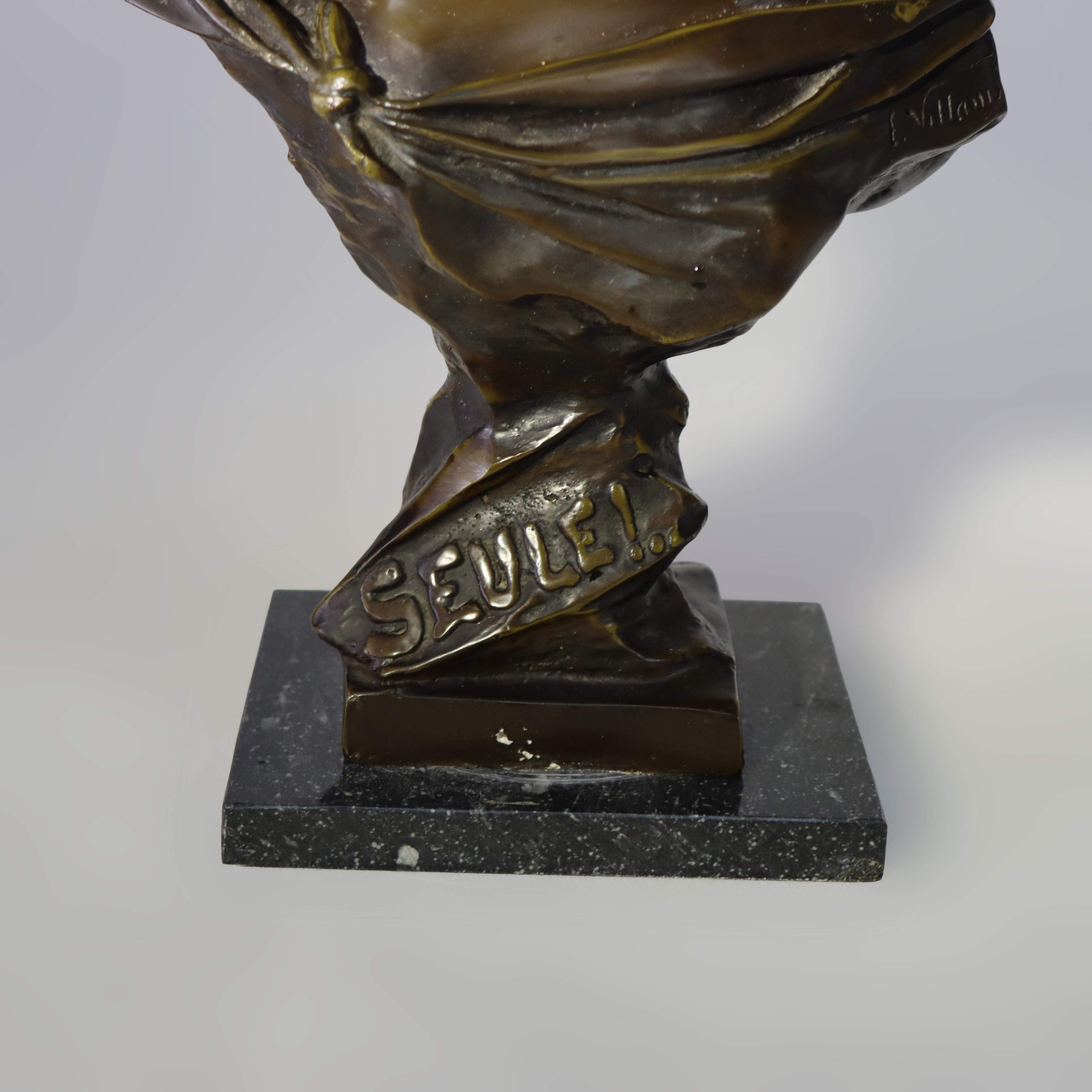 Antique Bronze Bust of a Woman “Seule” by E. Villanis C1900 In Good Condition For Sale In Big Flats, NY