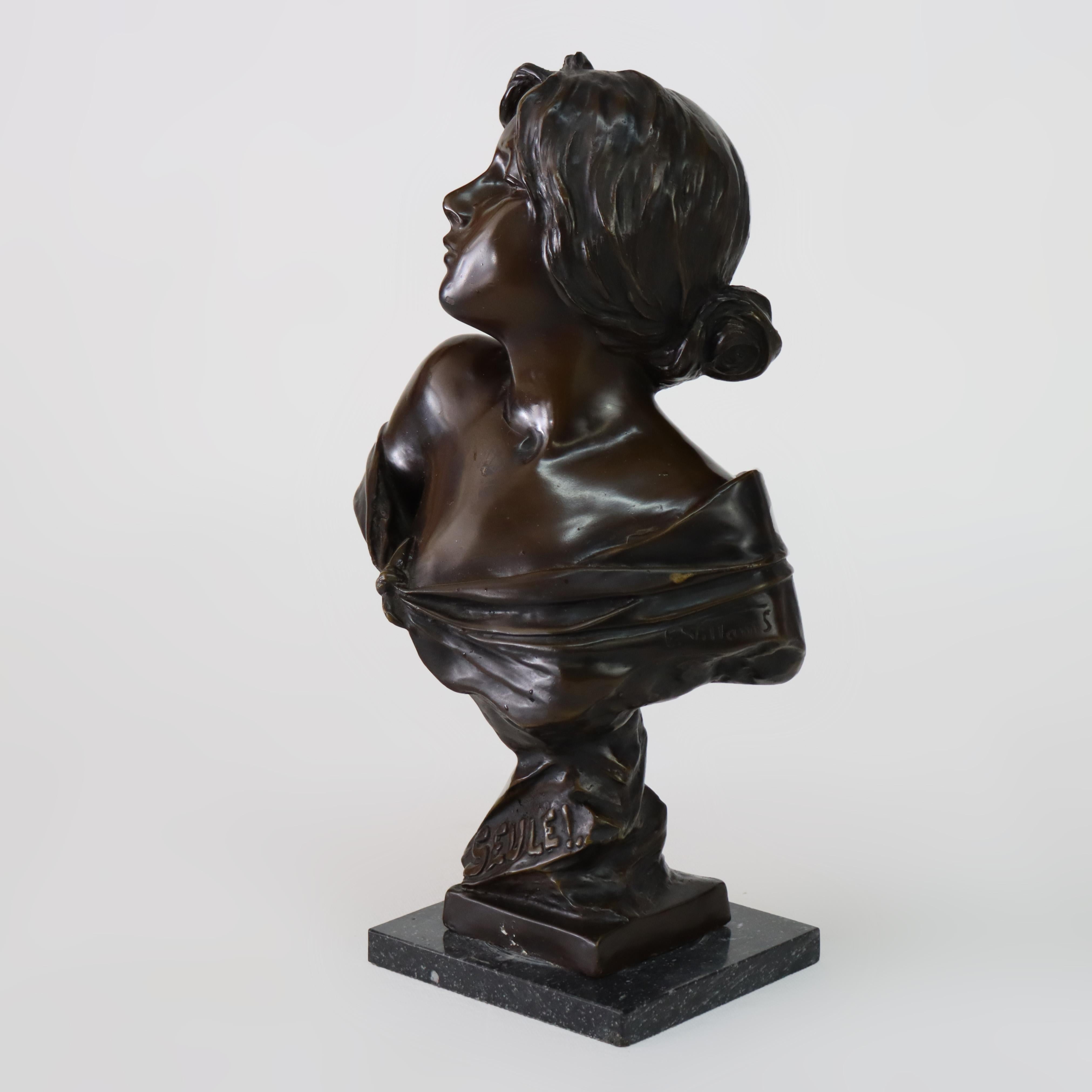 20th Century Antique Bronze Bust of a Woman “Seule” by E. Villanis C1900 For Sale
