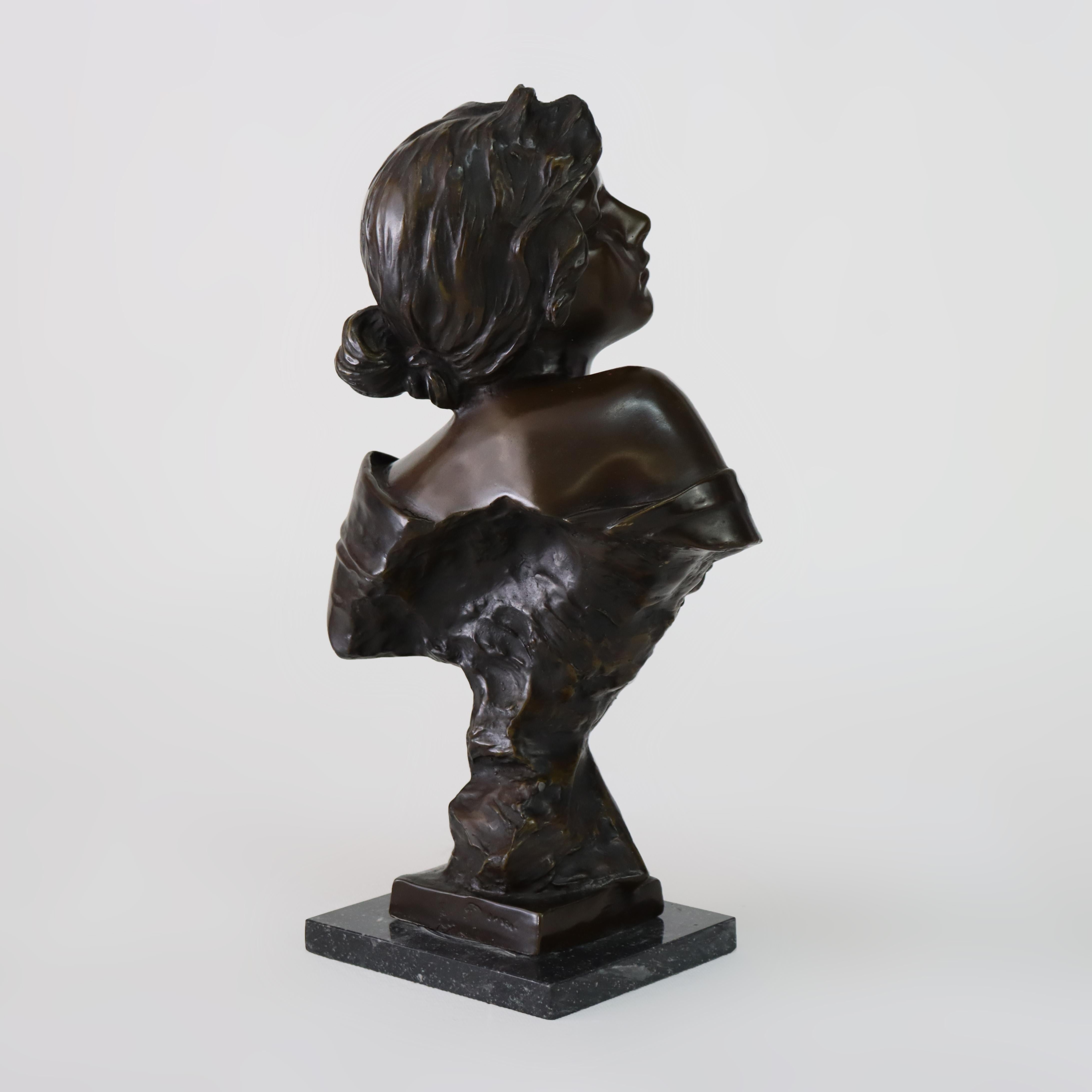 Antique Bronze Bust of a Woman “Seule” by E. Villanis C1900 For Sale 3