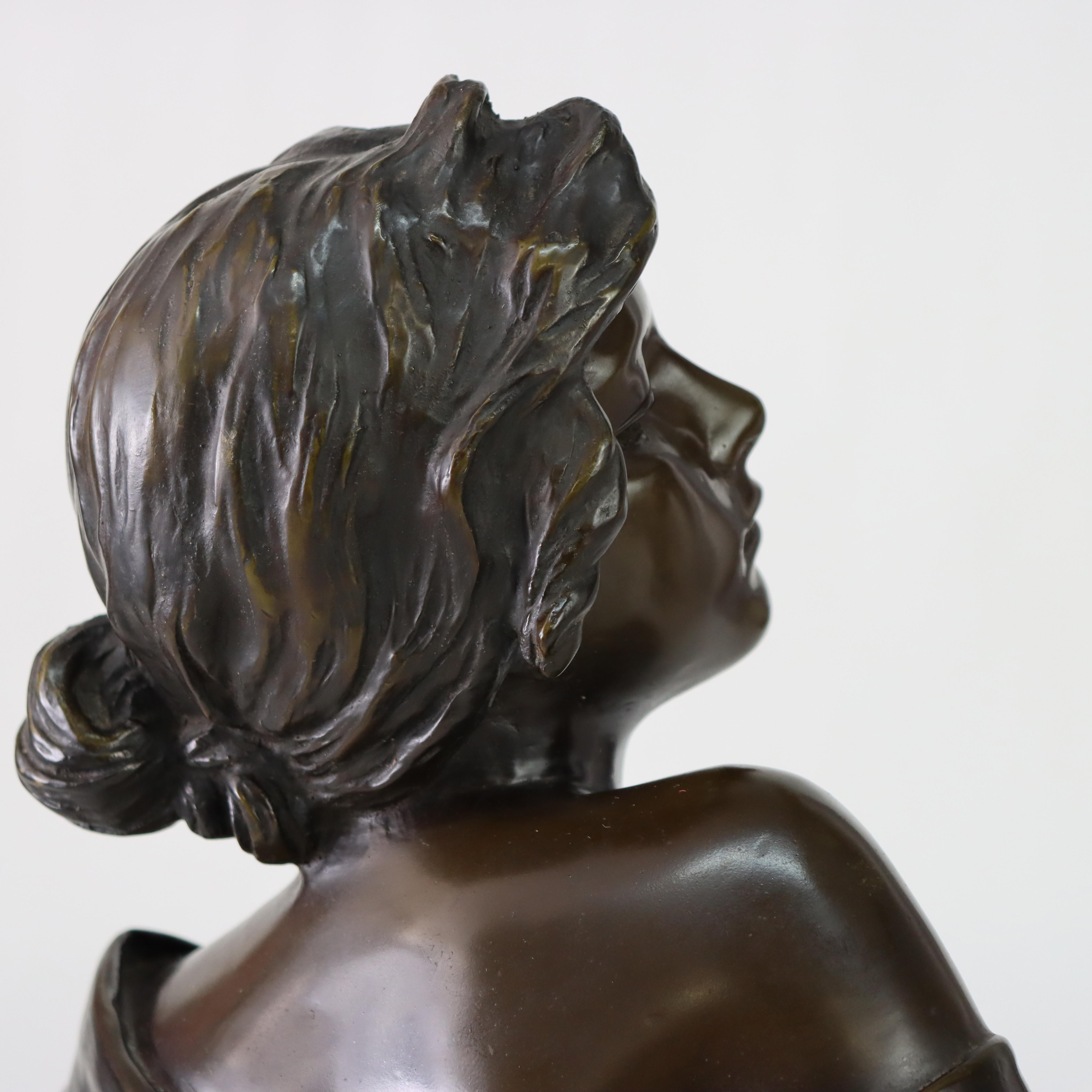 Antique Bronze Bust of a Woman “Seule” by E. Villanis C1900 For Sale 4