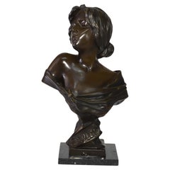 Antique Bronze Bust of a Woman “Seule” by E. Villanis C1900