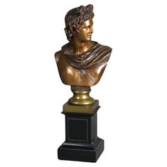 Antique Bronze Bust of Caesar, Bellair Berlin Foundry, Slate Plinth Early 20th C