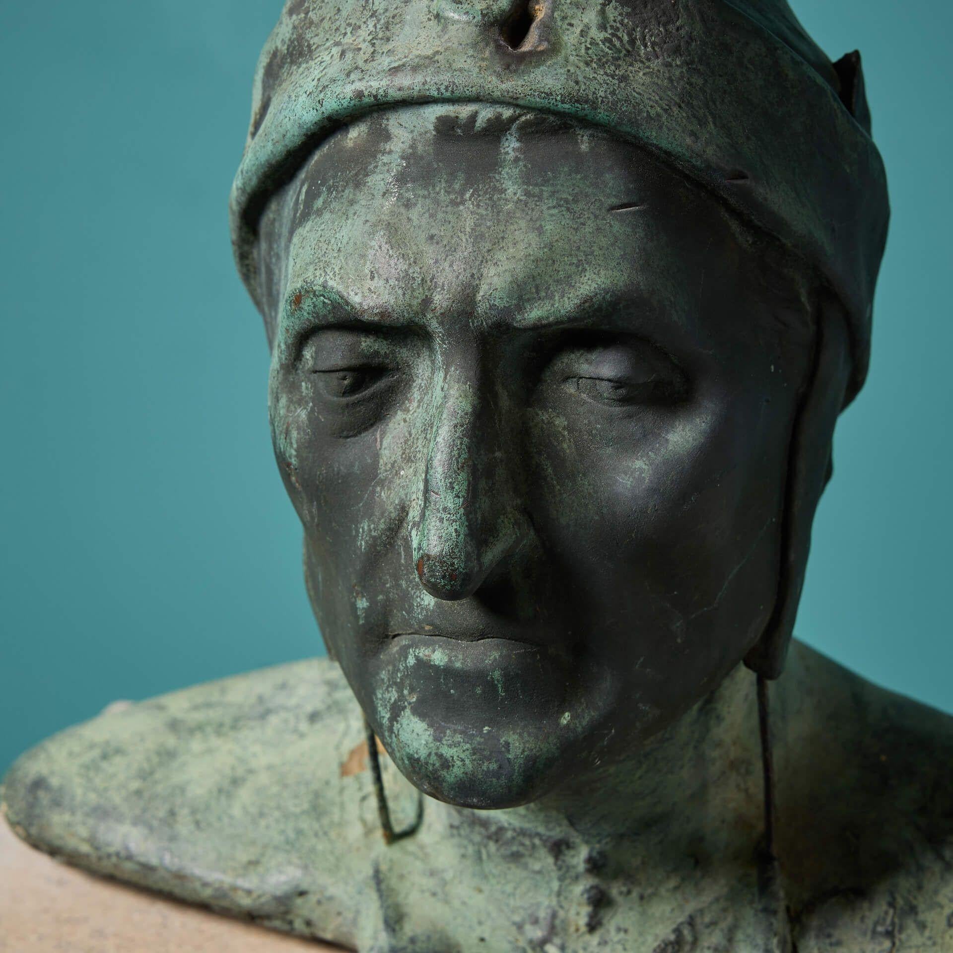 Neoclassical Antique Bronze Bust of Dante For Sale