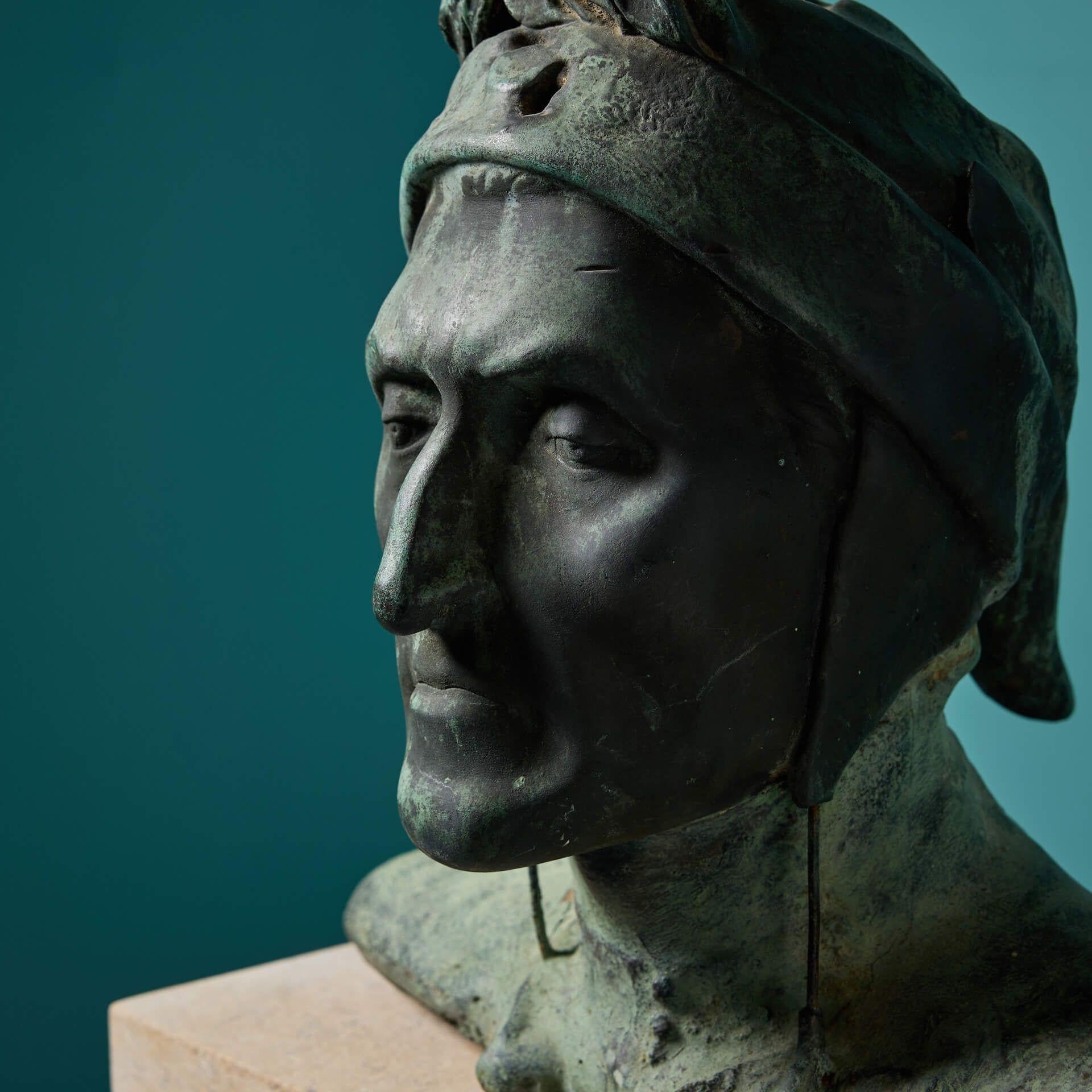 Italian Antique Bronze Bust of Dante For Sale