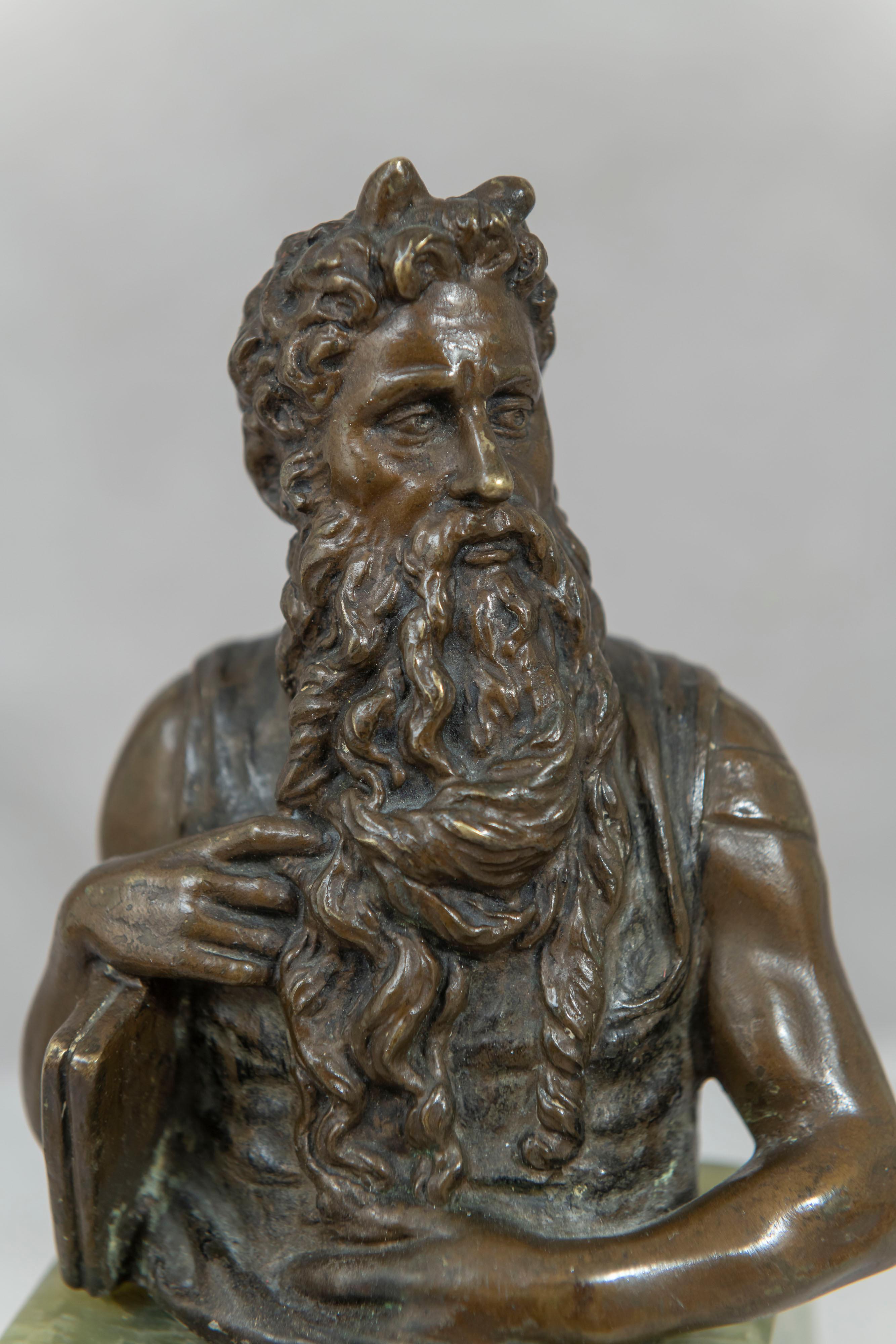 Other Antique Bronze Bust of Moses Mounted on Onyx with Plaque of 10 Commandments