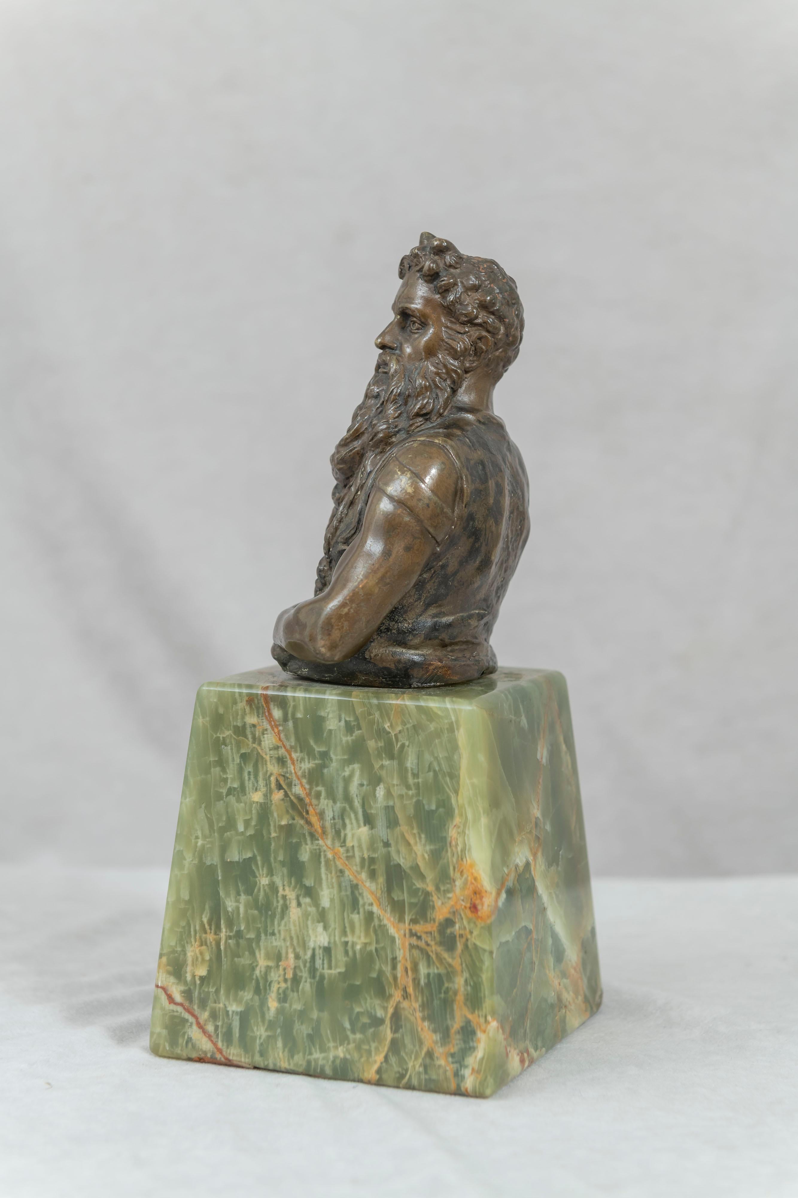 Austrian Antique Bronze Bust of Moses Mounted on Onyx with Plaque of 10 Commandments