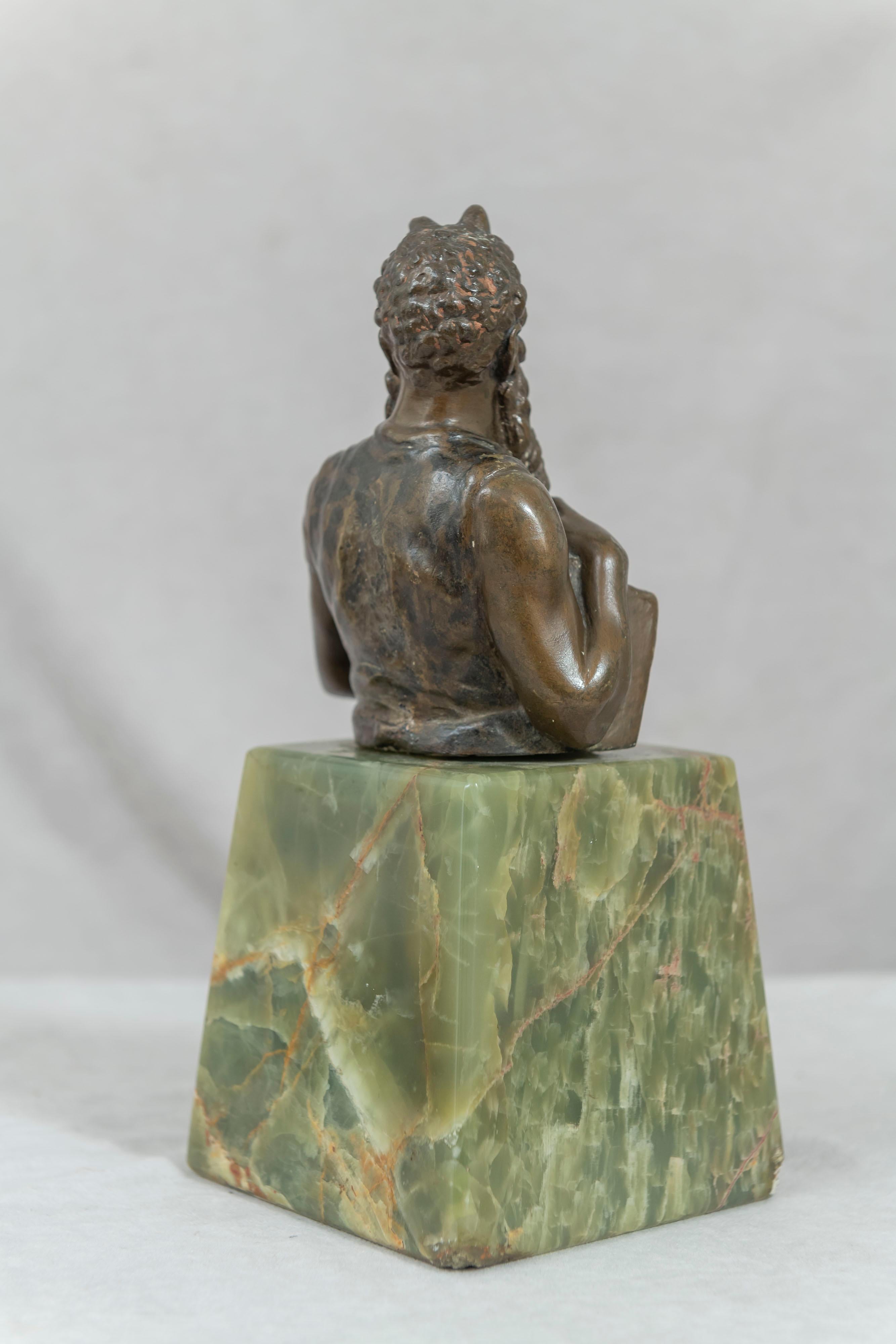 Patinated Antique Bronze Bust of Moses Mounted on Onyx with Plaque of 10 Commandments