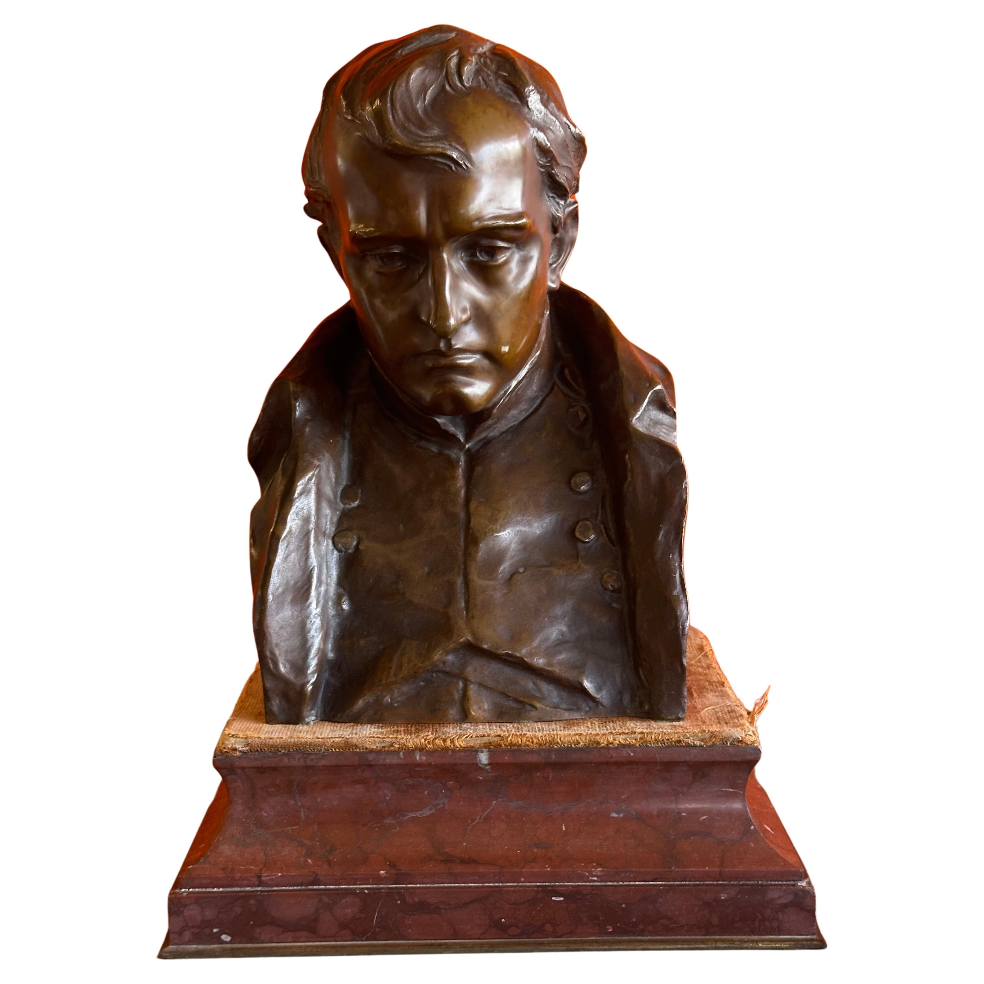 Austrian Antique Bronze Bust of Napolean Bonaparte on Marble Base by Hans Muller For Sale