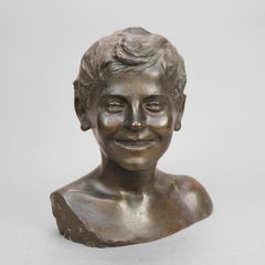 Antique Bronze Bust Portrait Sculpture of a Young Boy, circa 1900