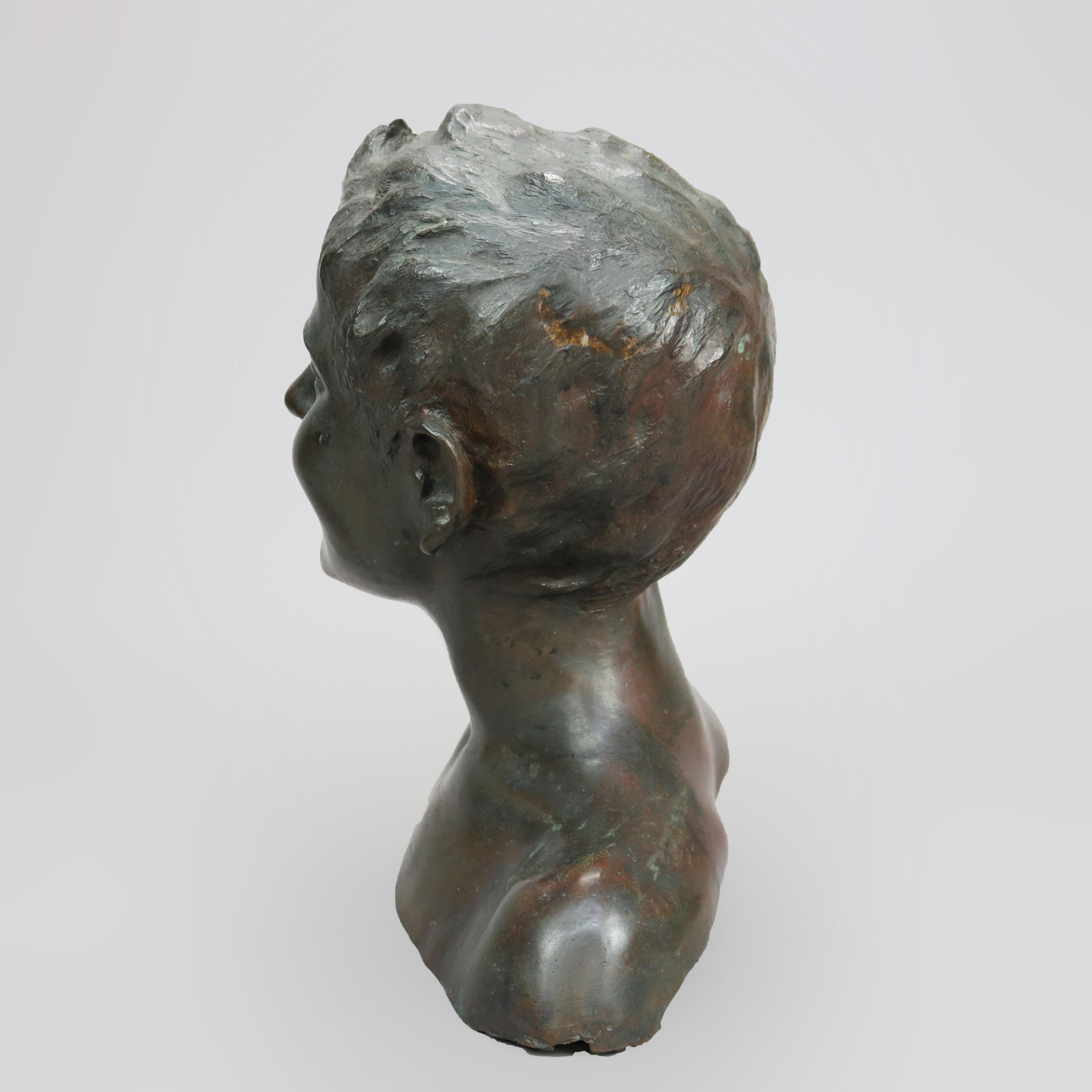 Antique Bronze Bust Portrait Sculpture of a Young Boy, circa 1900 In Good Condition In Big Flats, NY