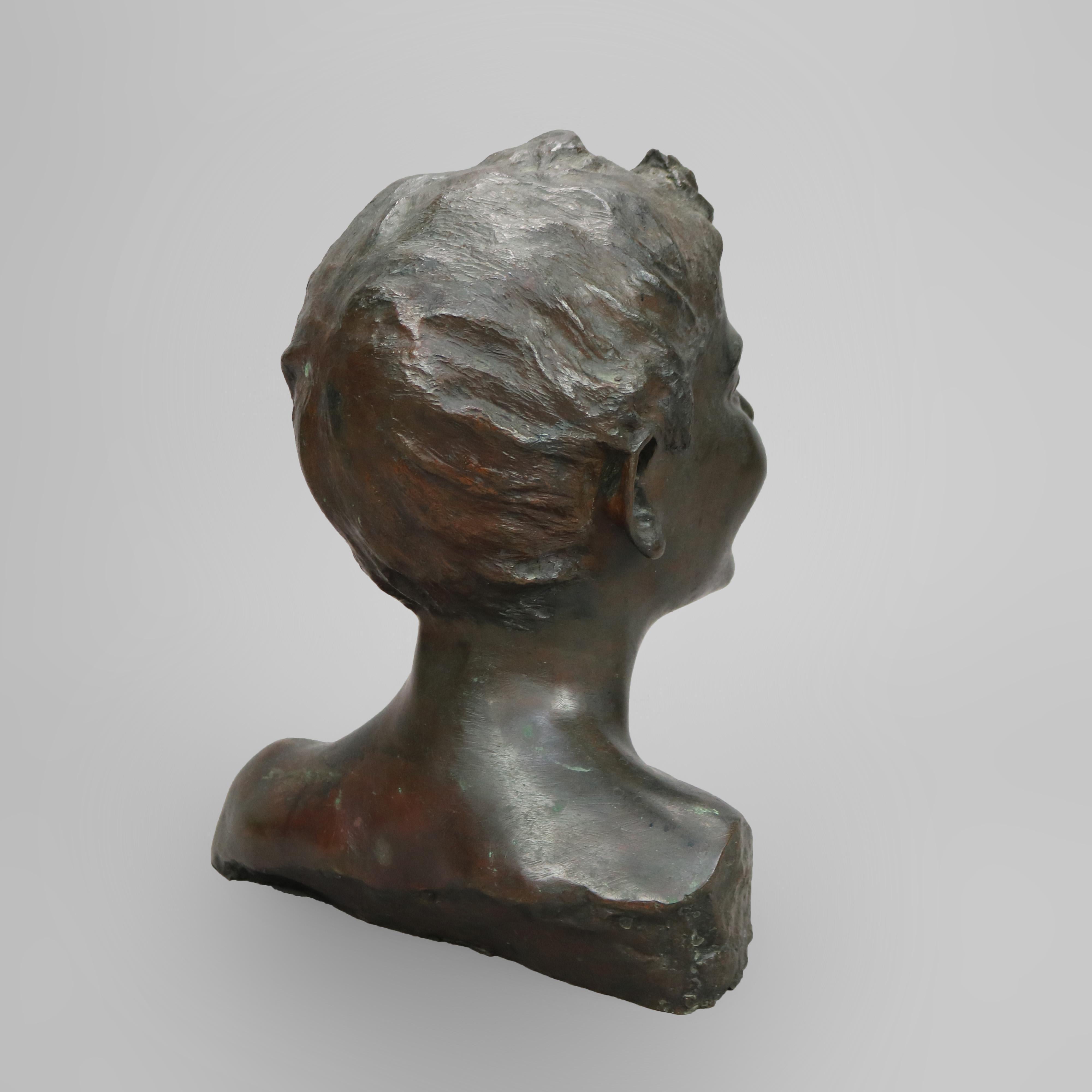Antique Bronze Bust Portrait Sculpture of a Young Boy, circa 1900 1