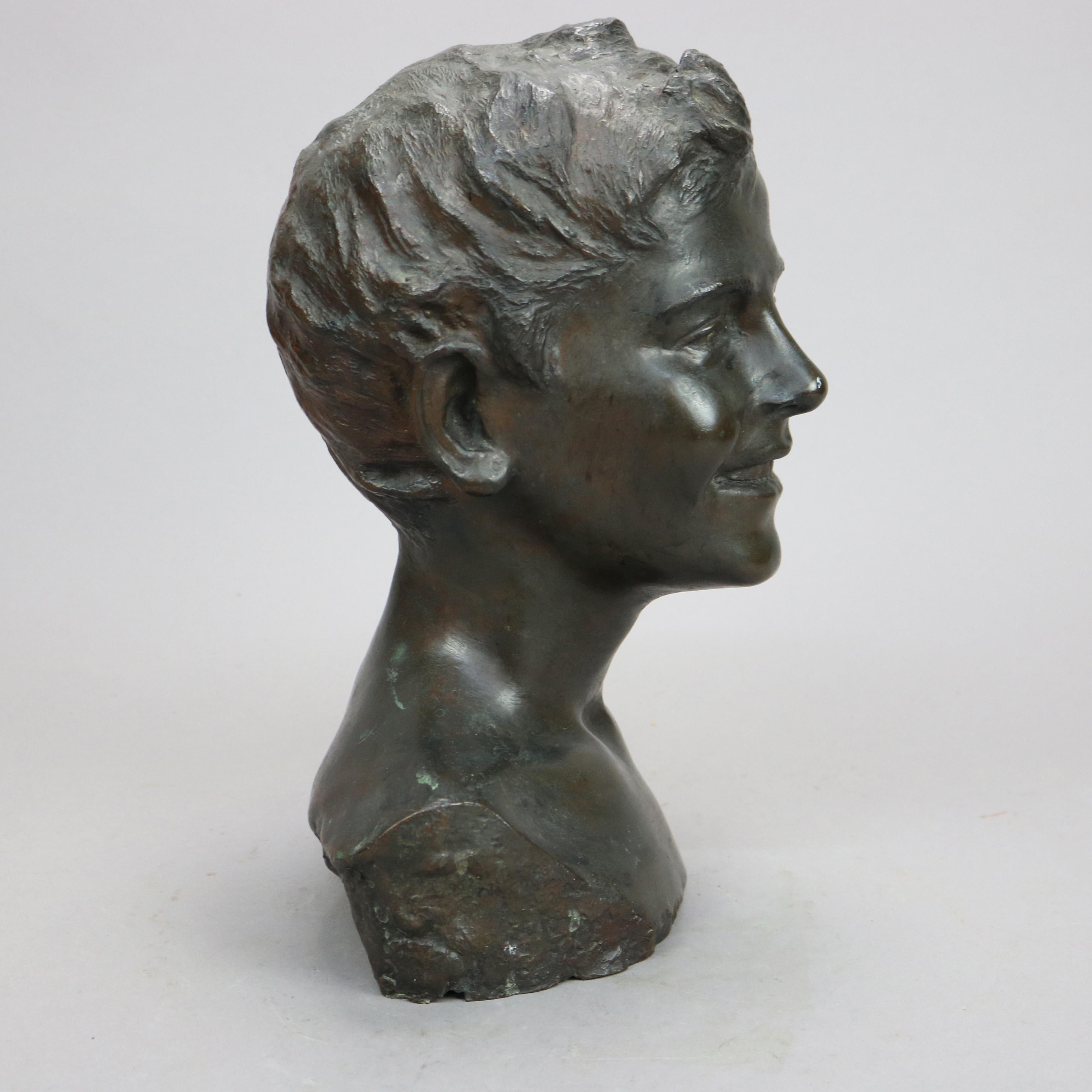 Antique Bronze Bust Portrait Sculpture of a Young Boy, circa 1900 2