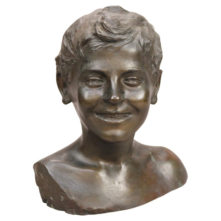 Antique Bronze Bust Portrait Sculpture of a Young Boy, circa 1900 at