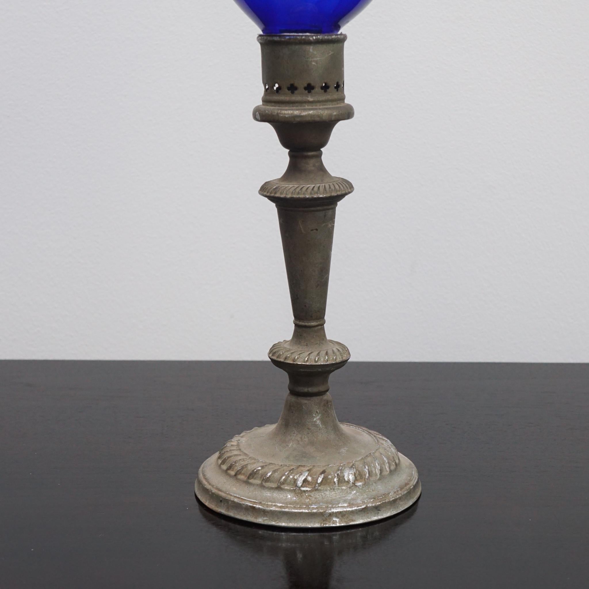 Neoclassical Antique Bronze Candle Holders with Glass Shades For Sale