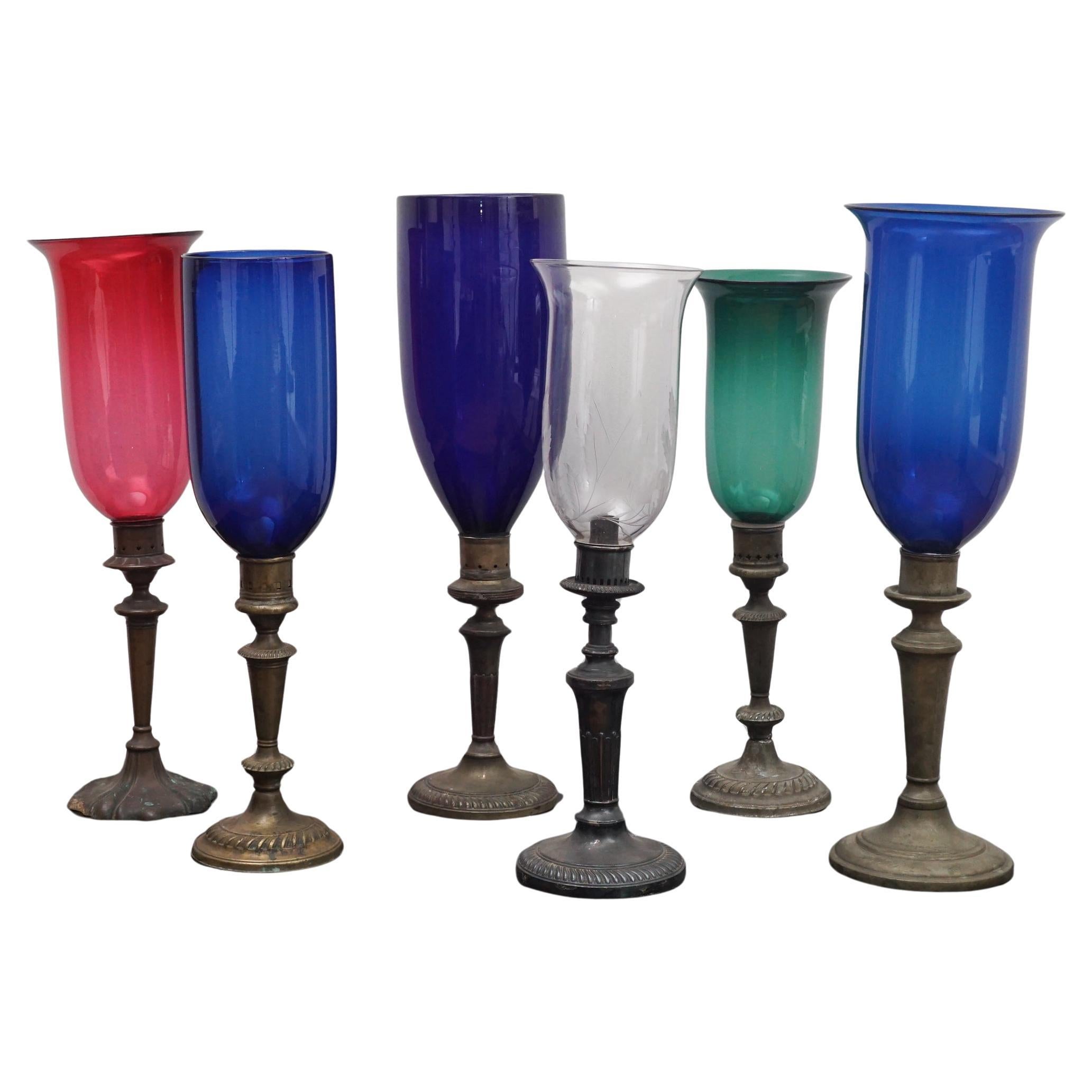 Antique Bronze Candle Holders with Glass Shades