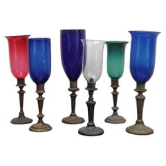 Antique Bronze Candle Holders with Glass Shades