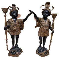 Antike Kerzenhalter aus Bronze, venezianischer Stil, Jugendstil, Italien, 1910