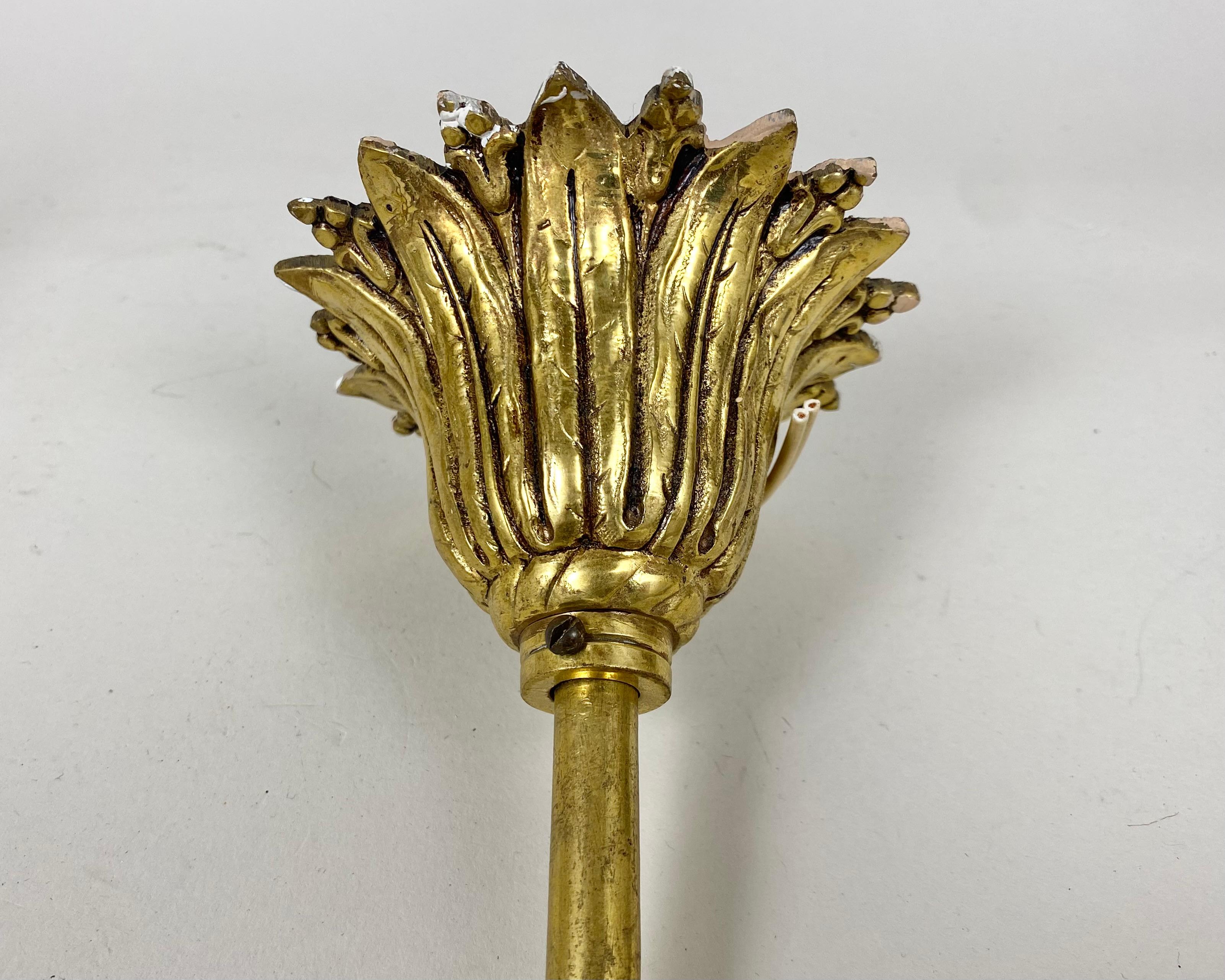 Antique Bronze Ceiling Lantern/Chandelier Etched Glass Panels, France, 1900 1