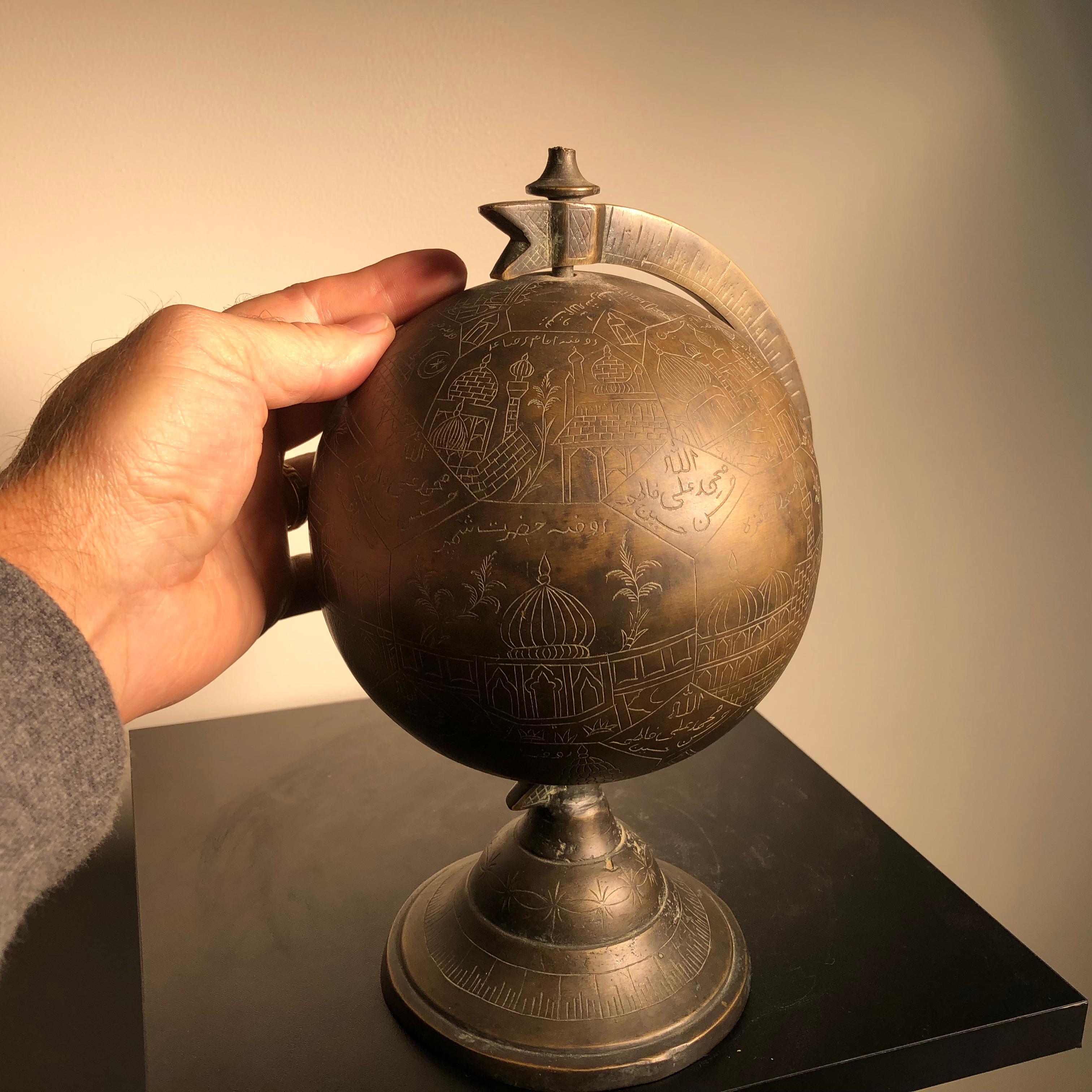 Antique Bronze Celestial Globe Sphere Engraved Holy Islamic Sites, Mumbai 6