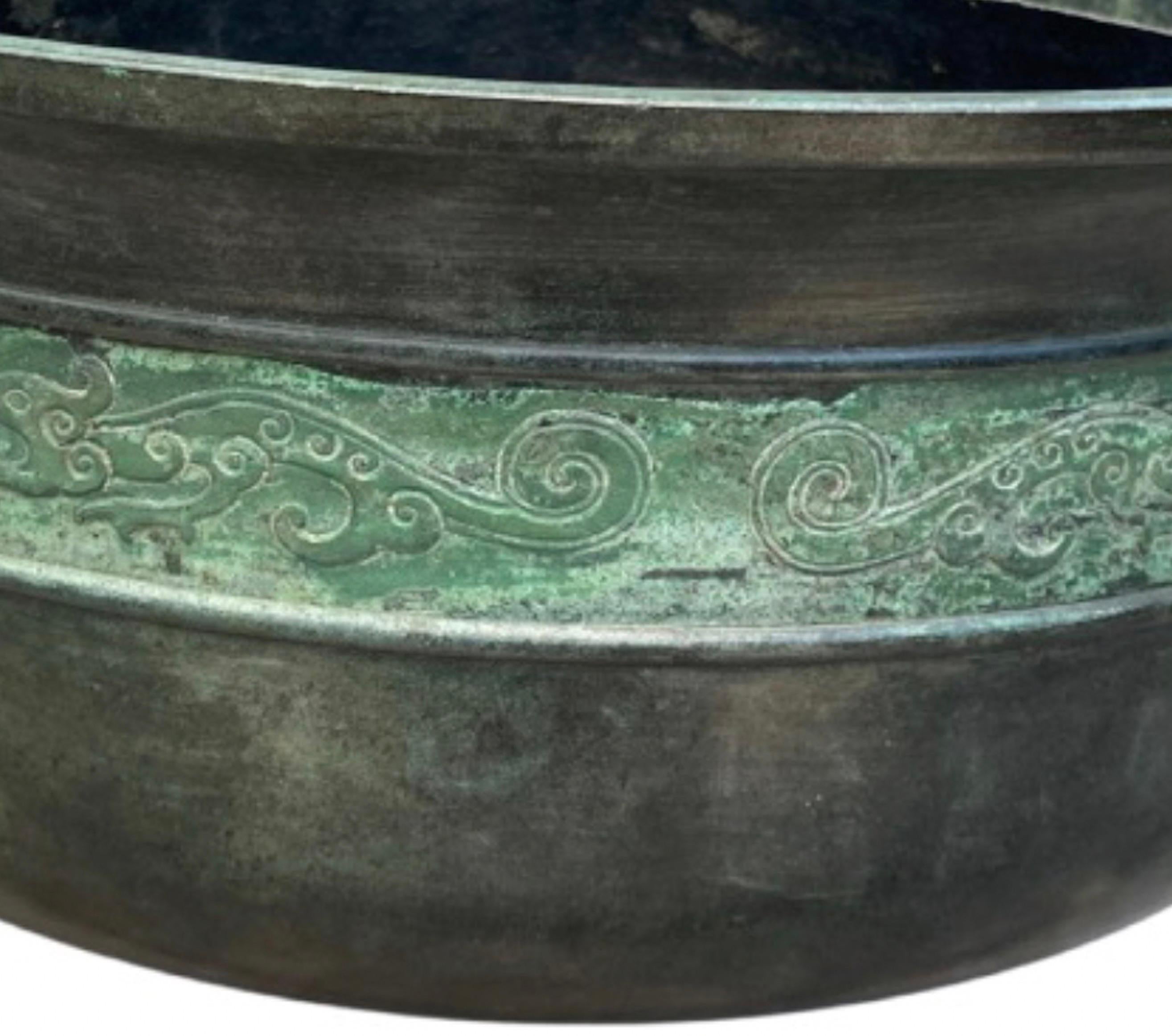 Antique Bronze Censer with Verdigris Decorative Band In Good Condition For Sale In Sag Harbor, NY