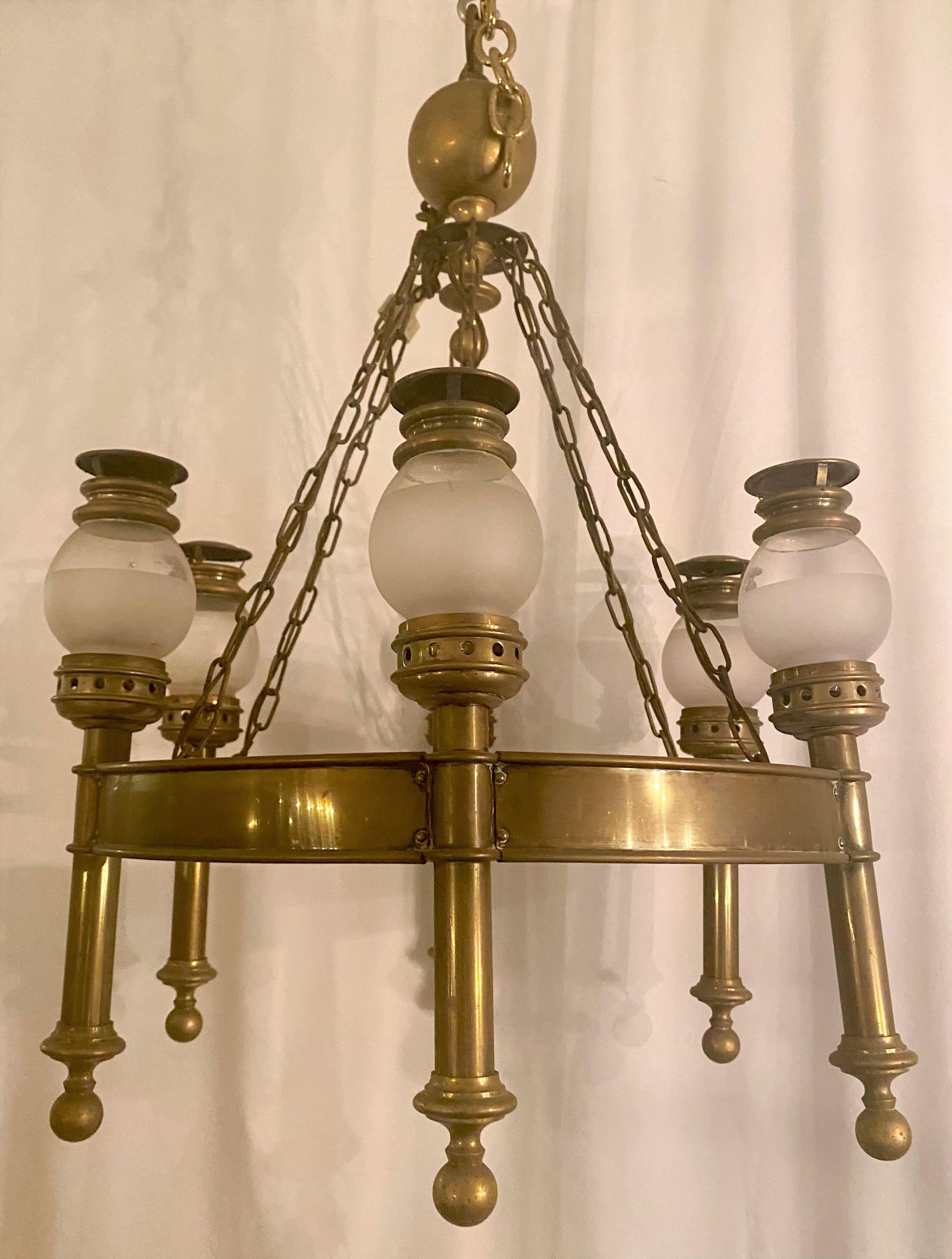 Antique bronze chandelier from David Adler Home in Lake Forest Illinois, Circa 1920-1930.
From the estate of Albert Lasker - Mill Road Farm, Lake Forest, IL
David Adler, renowned architect
Frances Elkins, decorator
CHB004.