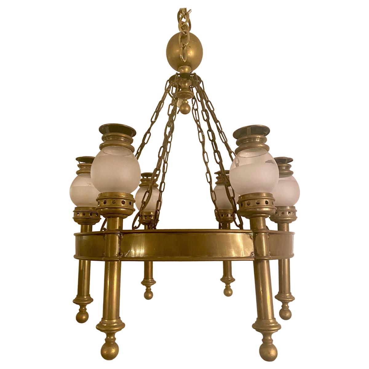 Antique Bronze Chandelier from David Adler Home, Lake Forest IL, Circa 1920-1930 For Sale