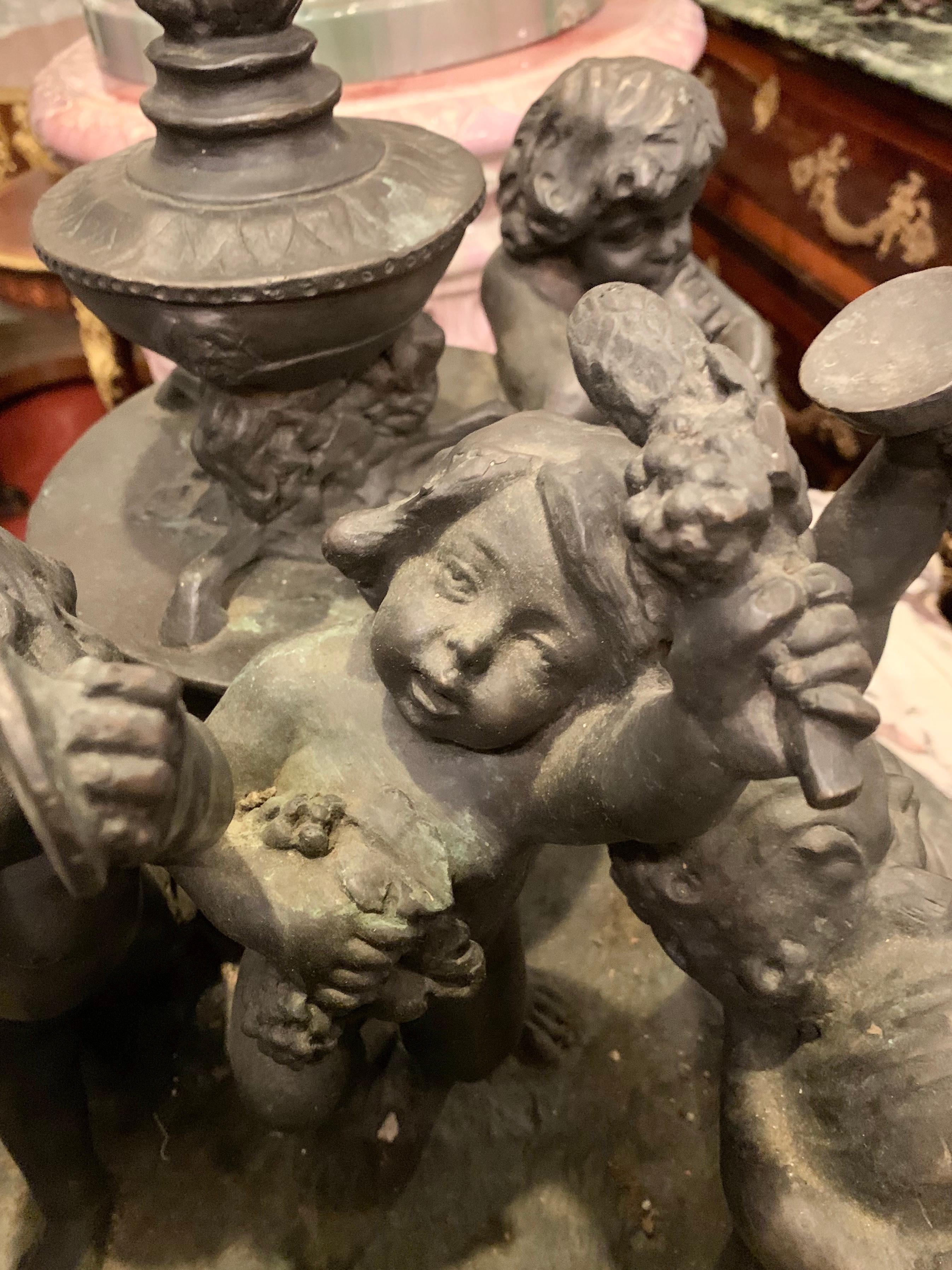 Antique Bronze Cherub Group Sculpture or Centerpiece of Drunken Playing Cherubs 5