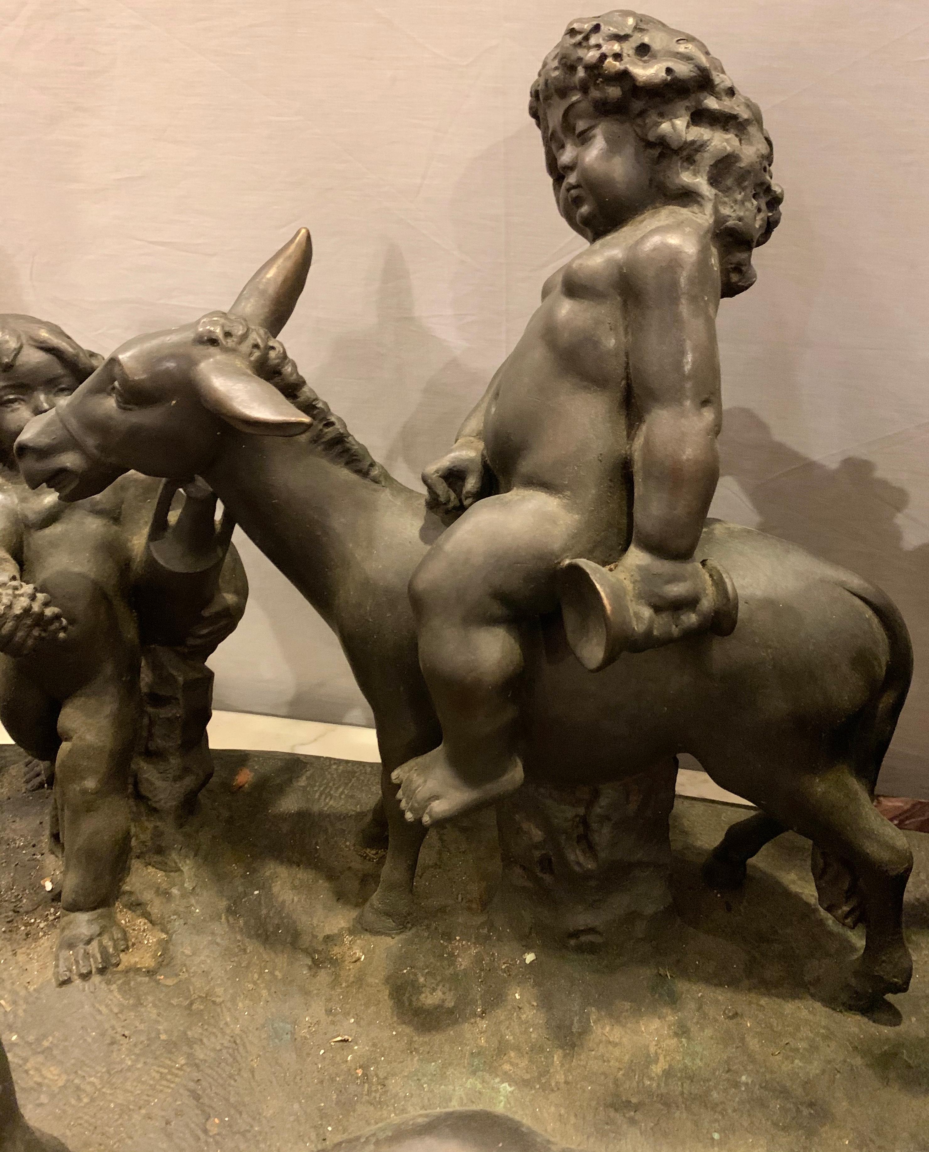 Antique Bronze Cherub Group Sculpture or Centerpiece of Drunken Playing Cherubs 8