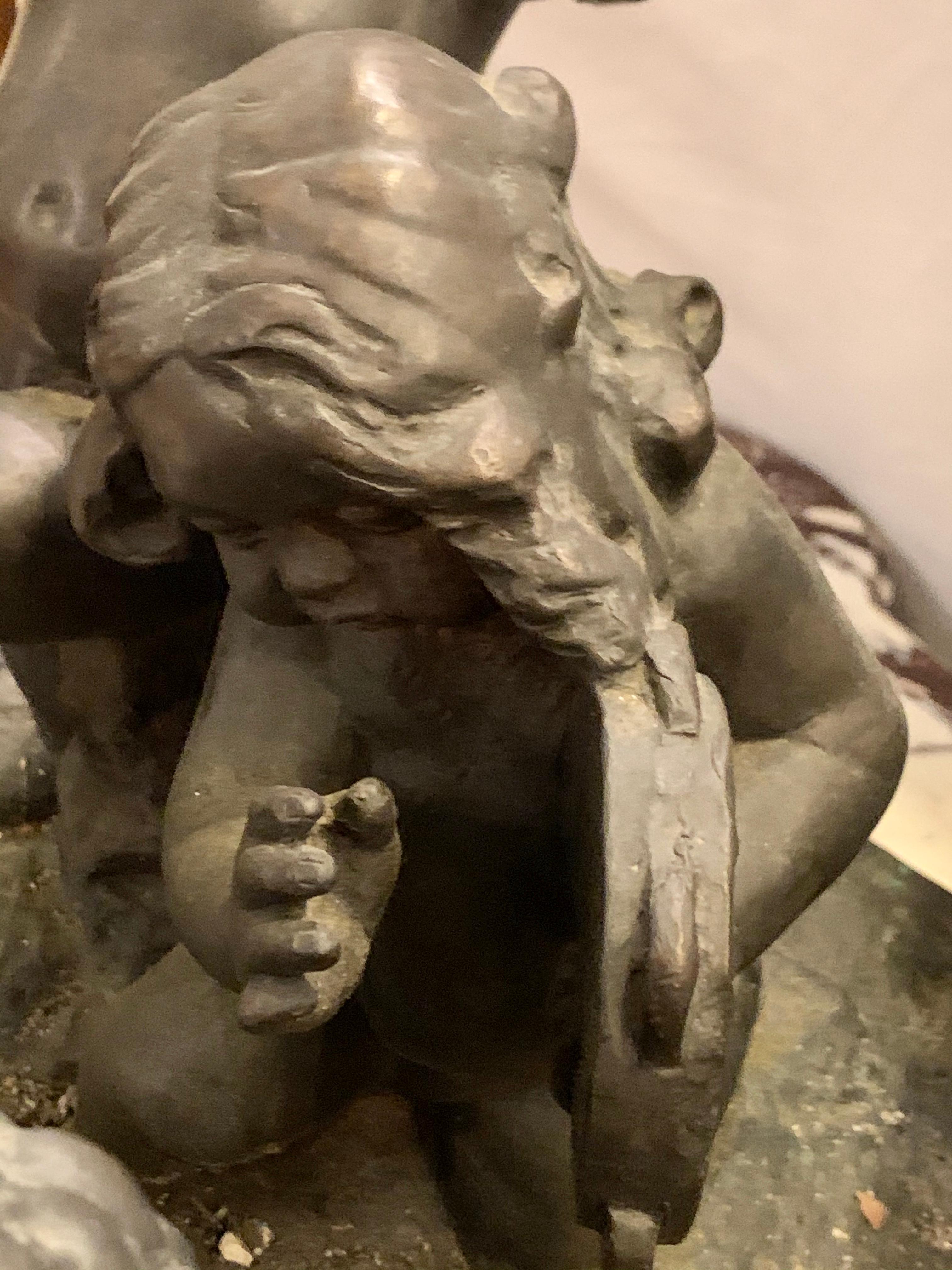 Antique Bronze Cherub Group Sculpture or Centerpiece of Drunken Playing Cherubs 9