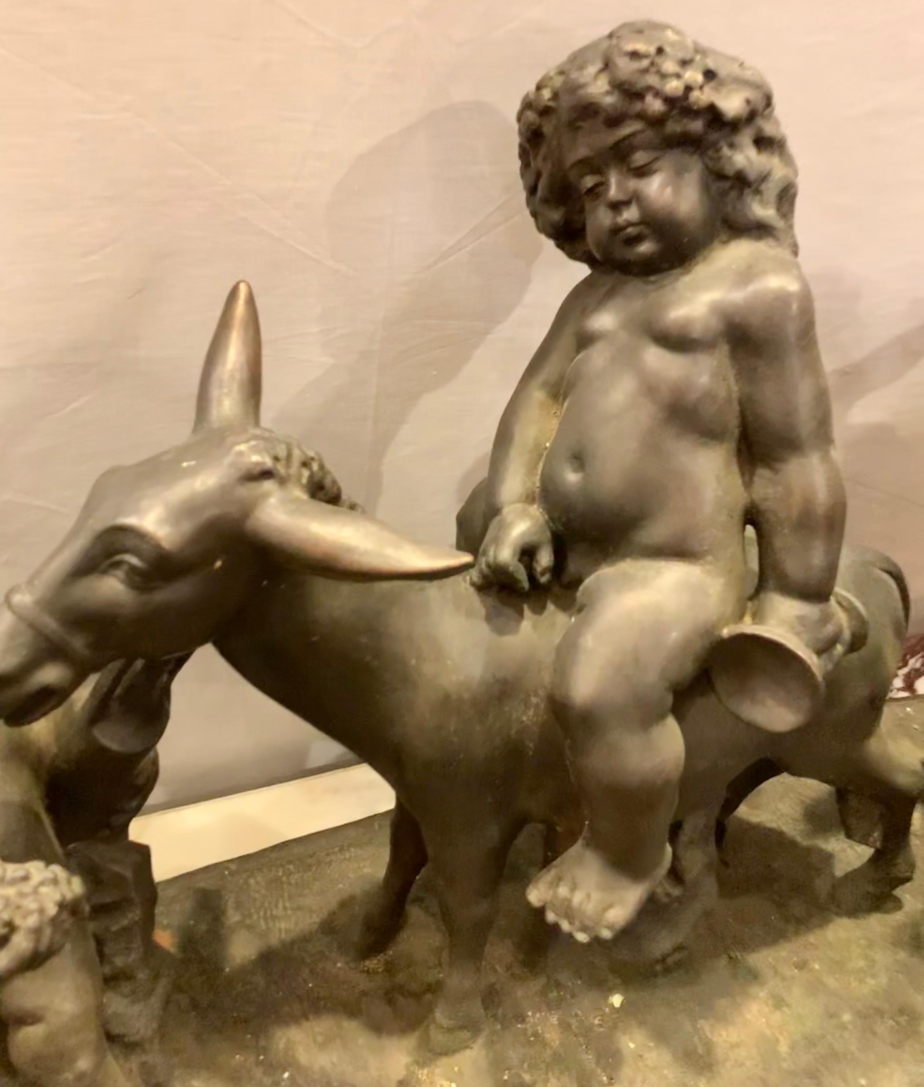 20th Century Antique Bronze Cherub Group Sculpture or Centerpiece of Drunken Playing Cherubs