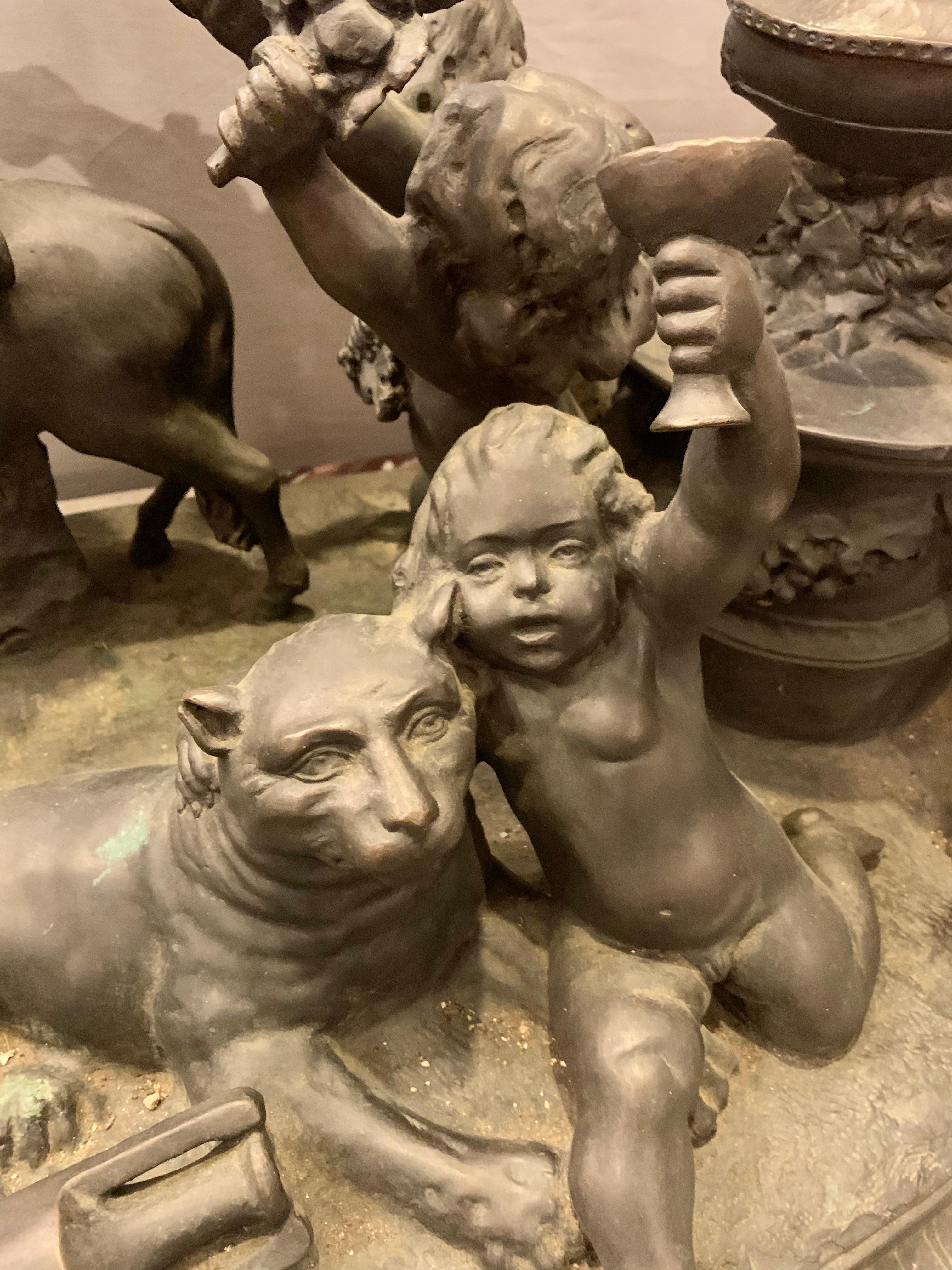 Antique Bronze Cherub Group Sculpture or Centerpiece of Drunken Playing Cherubs 1