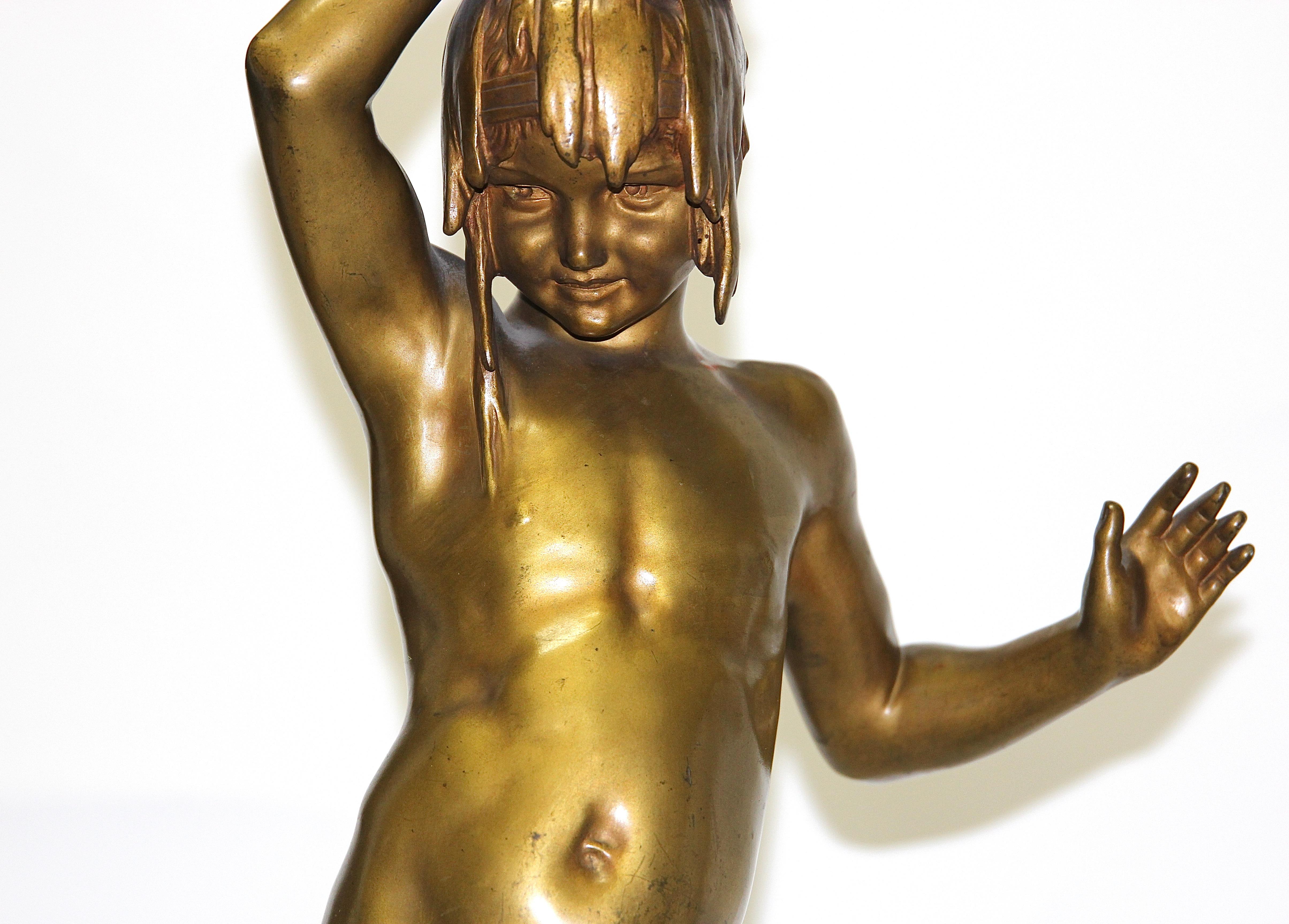 20th Century Antique Bronze Children Nude Sculpture with Grapes, after Paul Ponsard For Sale