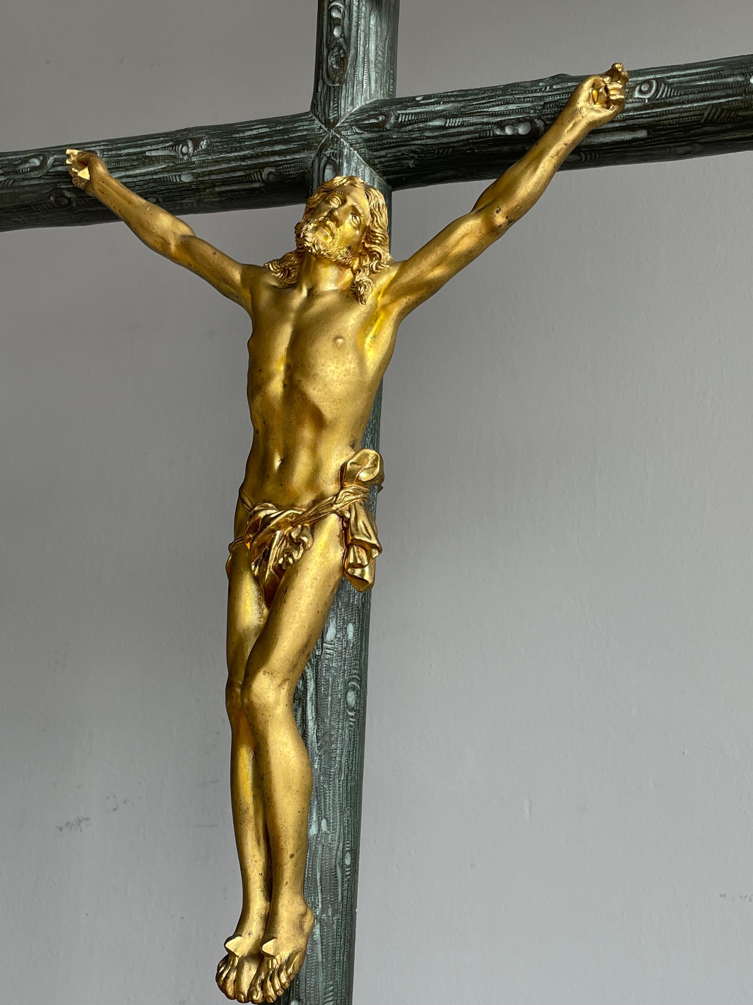 Impressive and amazingly detailed altar crucifix with a snake and an all seeing eye of god sculpture.

Over the years we have been blessed with the opportunity of purchasing many antique church relics and we have always found new homes for them.