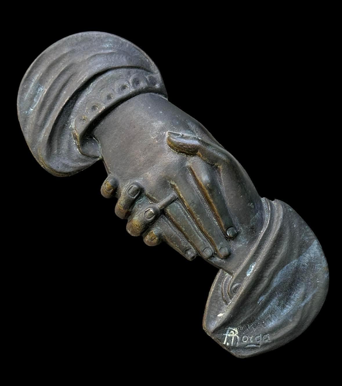 Baroque Revival Antique Bronze Clasped Hands By Sylvain Norga For Sale