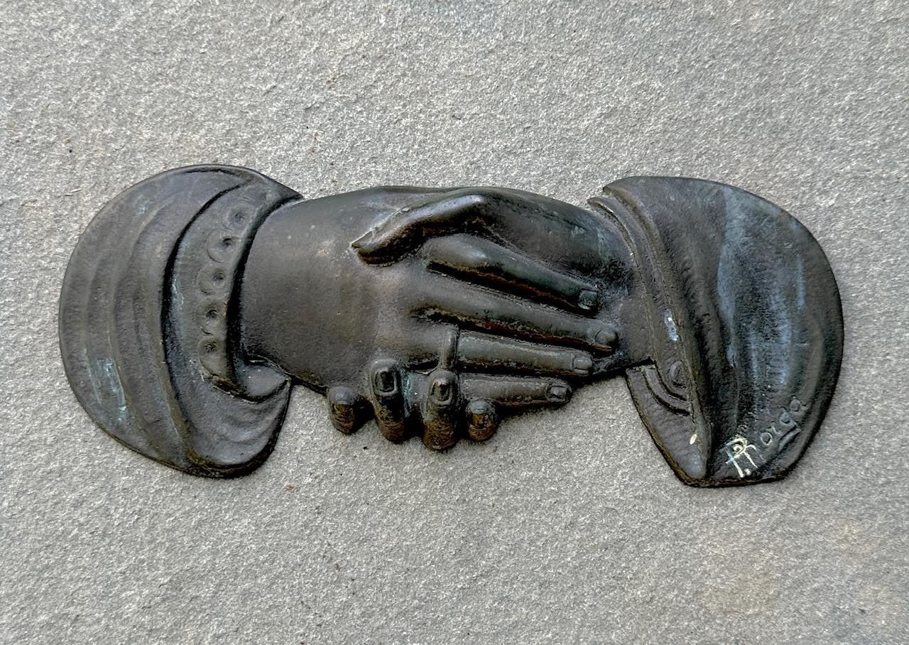 Belgian Antique Bronze Clasped Hands By Sylvain Norga For Sale