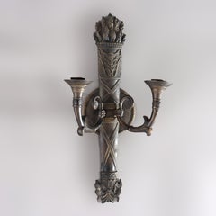Antique Bronze Classical Torch Form Two-Light Wall Sconce C1920