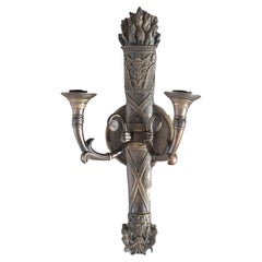 Antique Bronze Classical Torch Form Two-Light Wall Sconce C1920