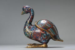 Antique Bronze / Copper Cloisonné Burner Inscense Koro Geese or Swan