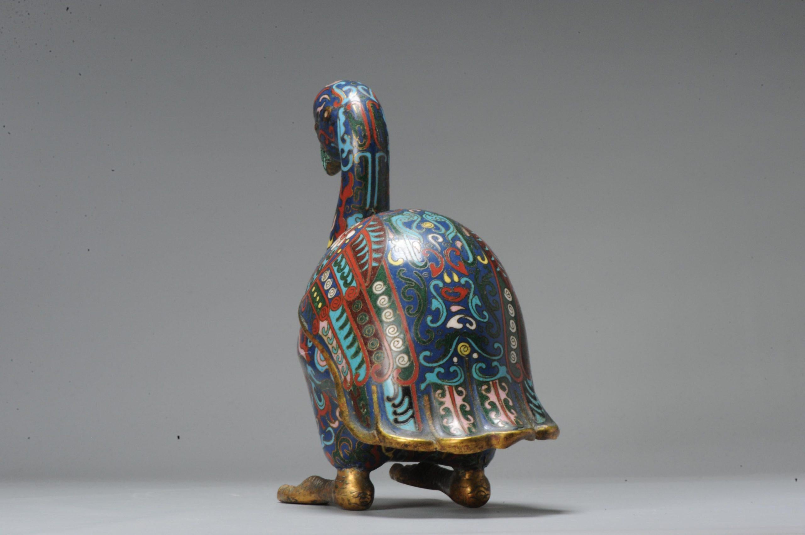 Qing Antique Bronze / Copper Cloisonné Burner Inscense Koro Geese or Swan For Sale