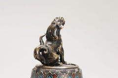 Antique Bronze / Copper Cloisonné Koro with Foo Lion shape Japan 19th C